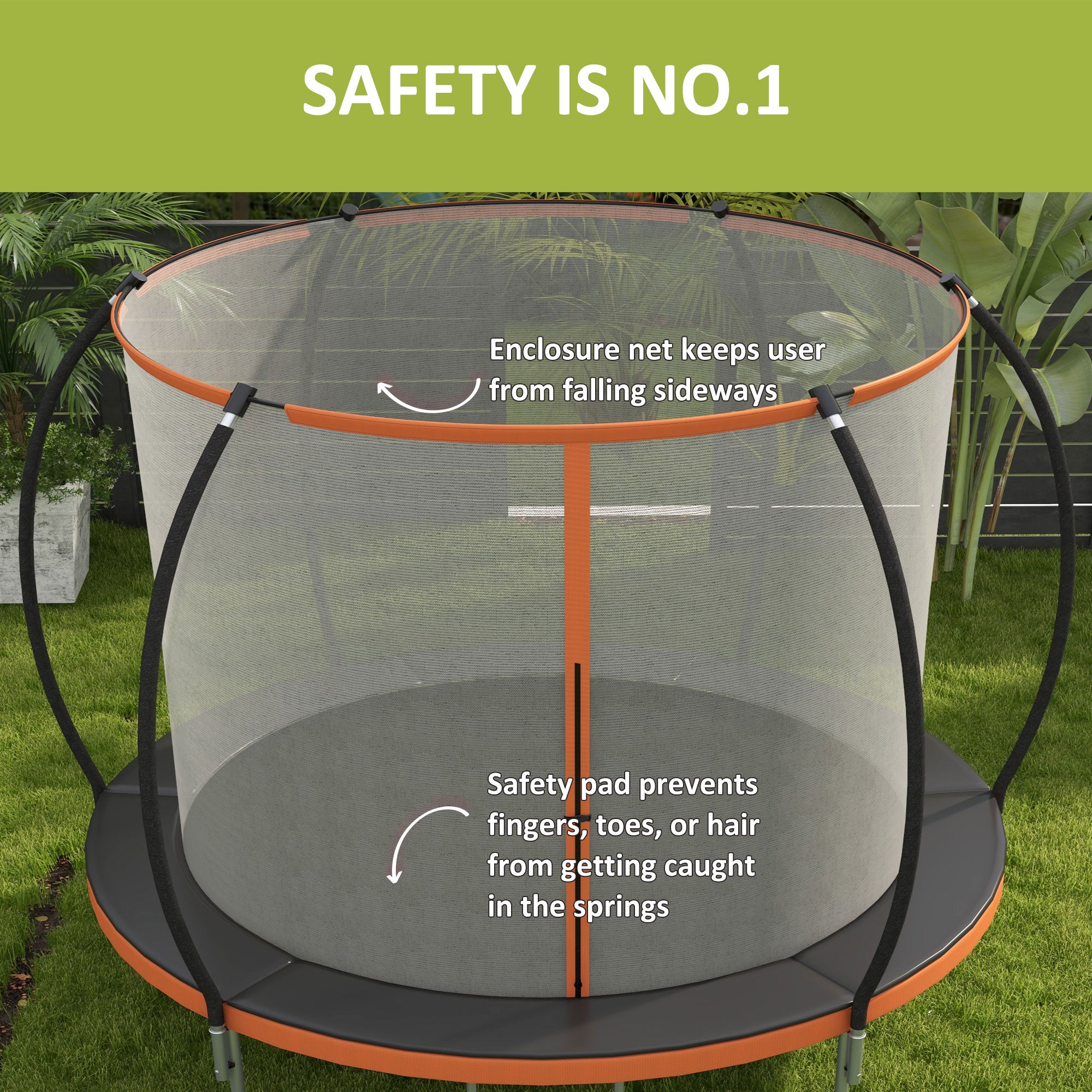 Soozier 8ft Outdoor Trampoline with Enclosure Net and Ladder, Backyard Fitness Trampoline for Teens and Adults