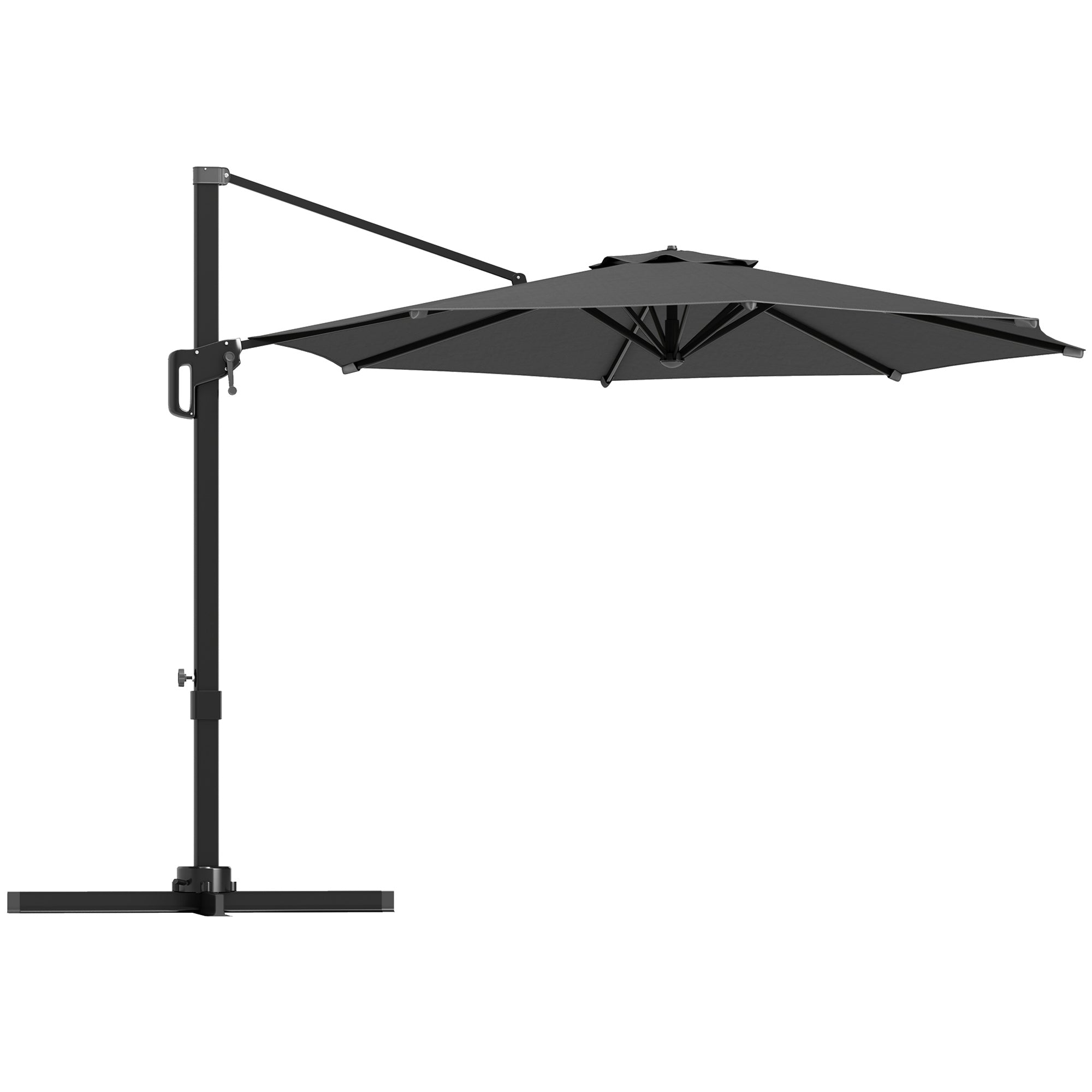 Outsunny 10' Offset Patio Umbrella Cantilever Umbrella with Aluminium Pole 360° Rotation and Tilt Adjustment, Grey