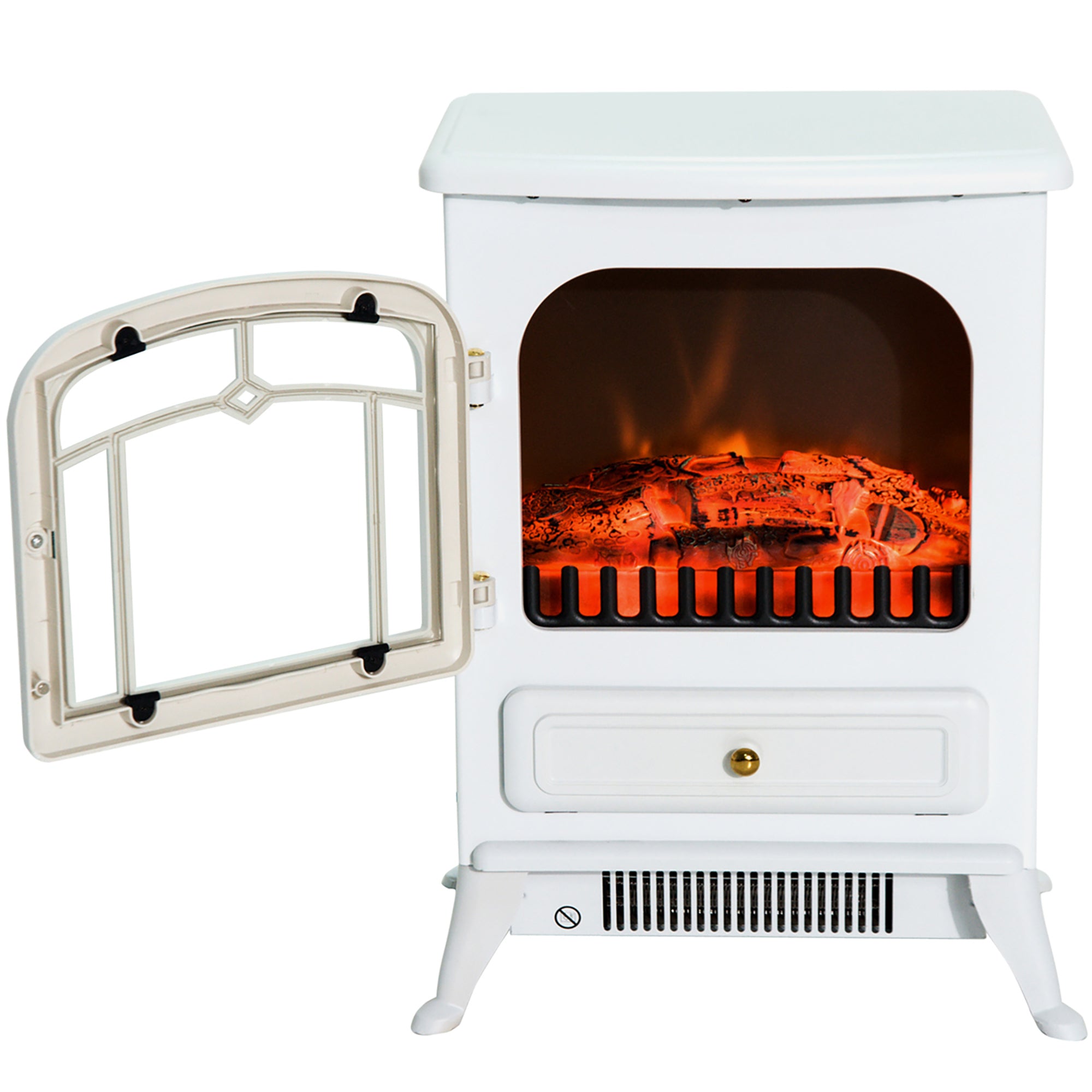 HOMCOM 16" Free Standing Electric Fireplace Portable Adjustable Stove with Heater Wood Burning Flame 750/1500W White