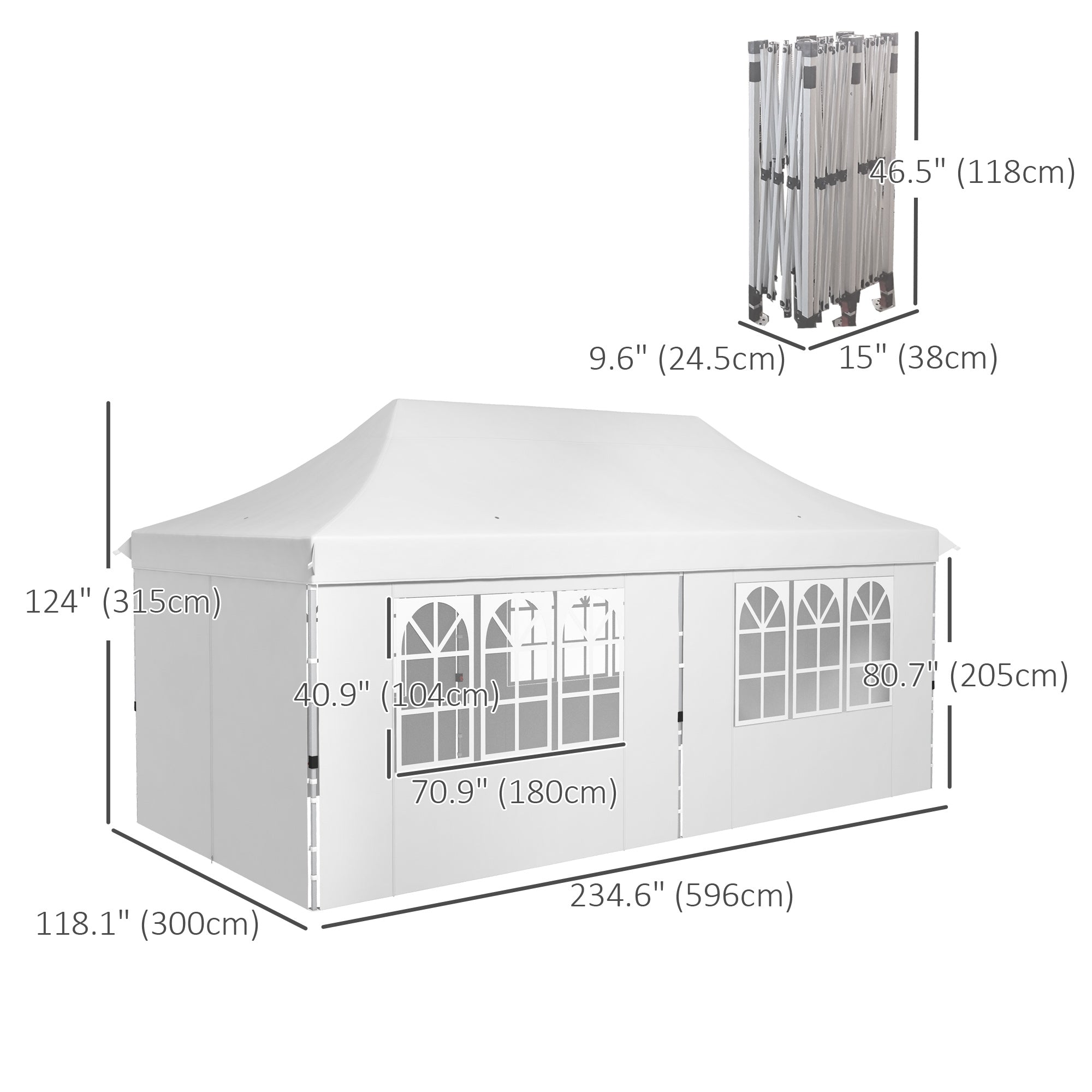Outsunny 20x10 Pop Up Canopy with 6 Removable Sidewall, Carry Bag and 6 Sand Bags, Height Adjustable Instant Sun Shelter, White