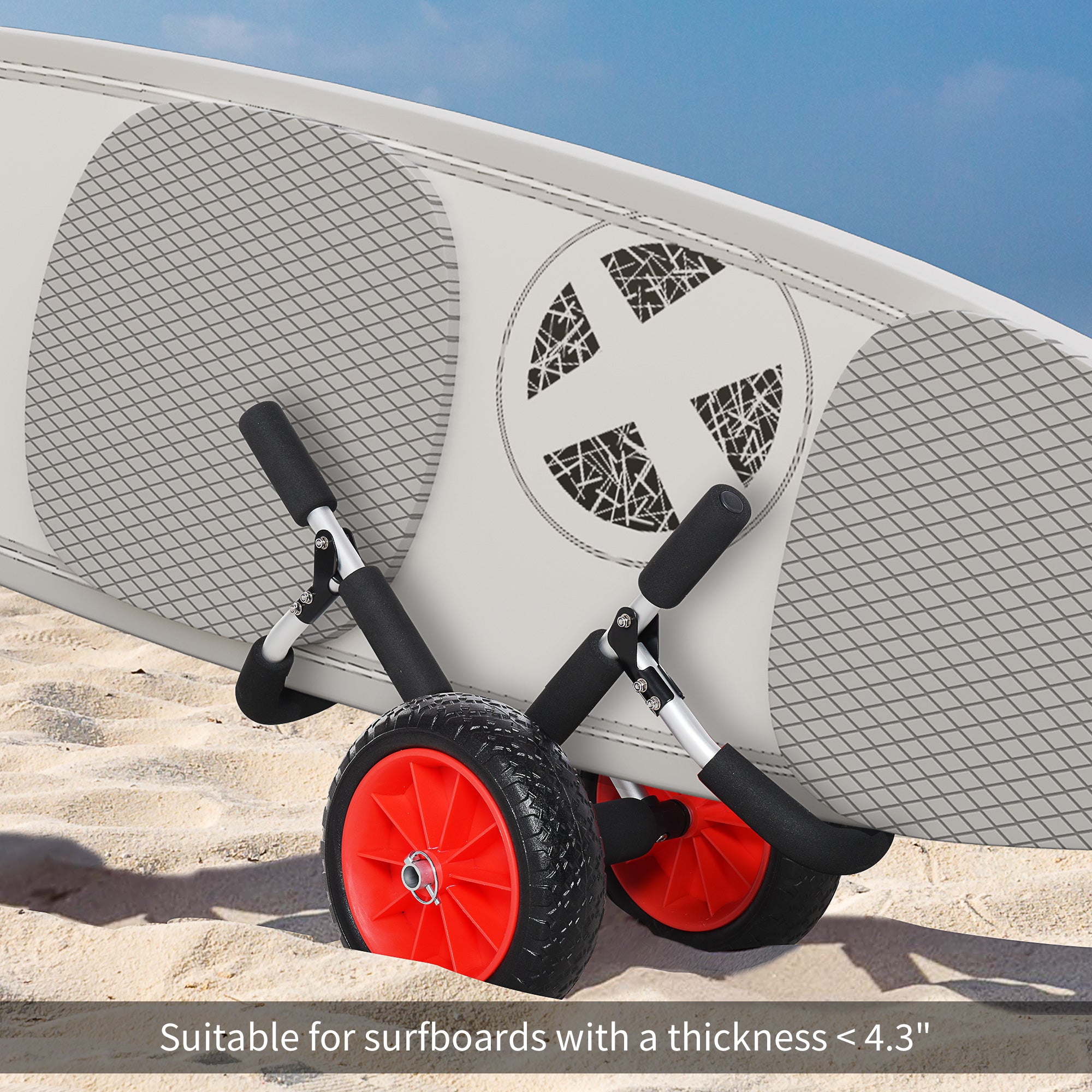 Outsunny Stand-Up Paddleboard Dolly, Aluminum Surfboard Trolley, Foldable Rolling Cart for SUPs Boat Canoe Carrier Tote Dolly Trolley Float Mat, Jon Boat Easy Transport Cart Wheeled Cart