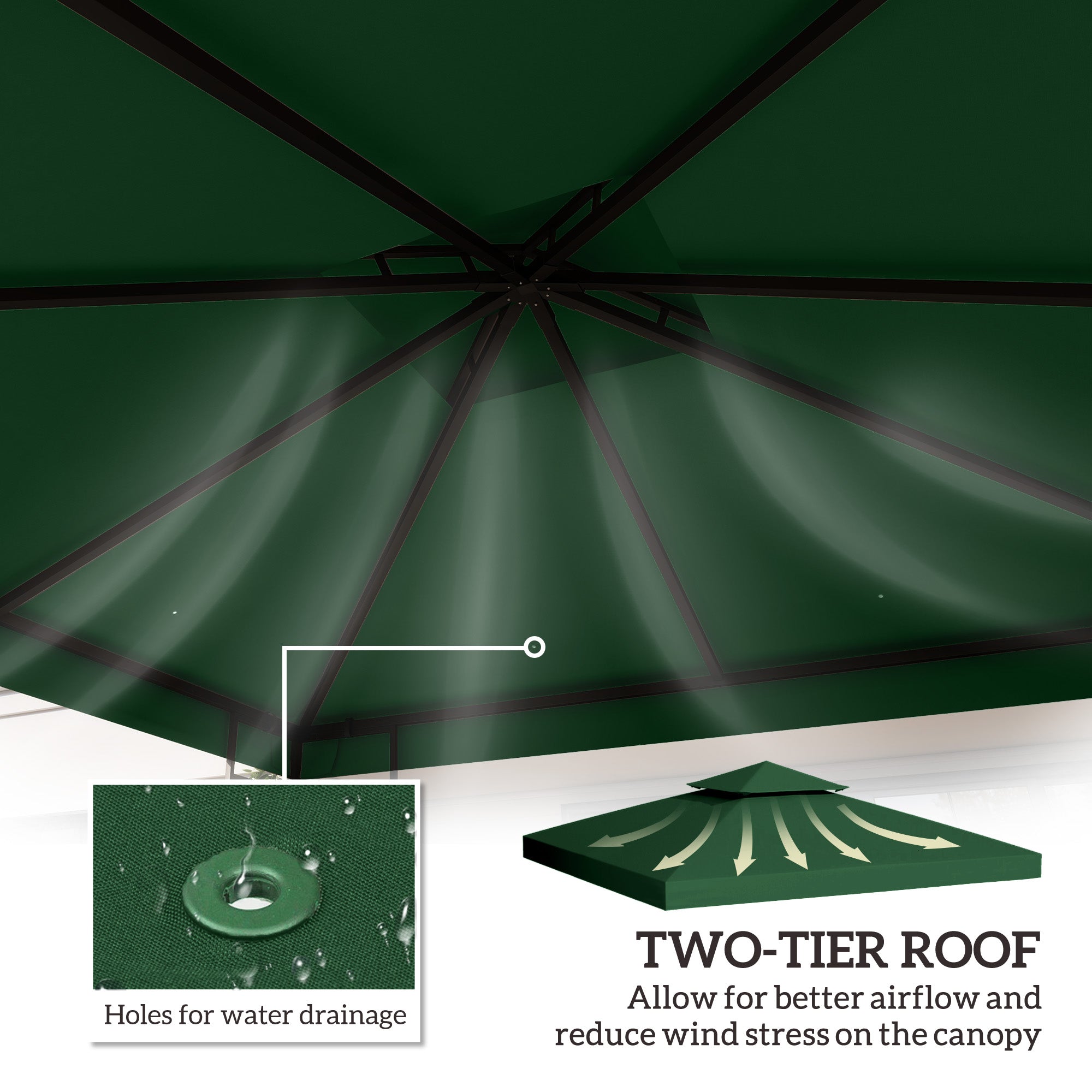 Outsunny 9.8'x9.8' Canopy Replacement 2-Tier Gazebo Canopy Top Cover, Green