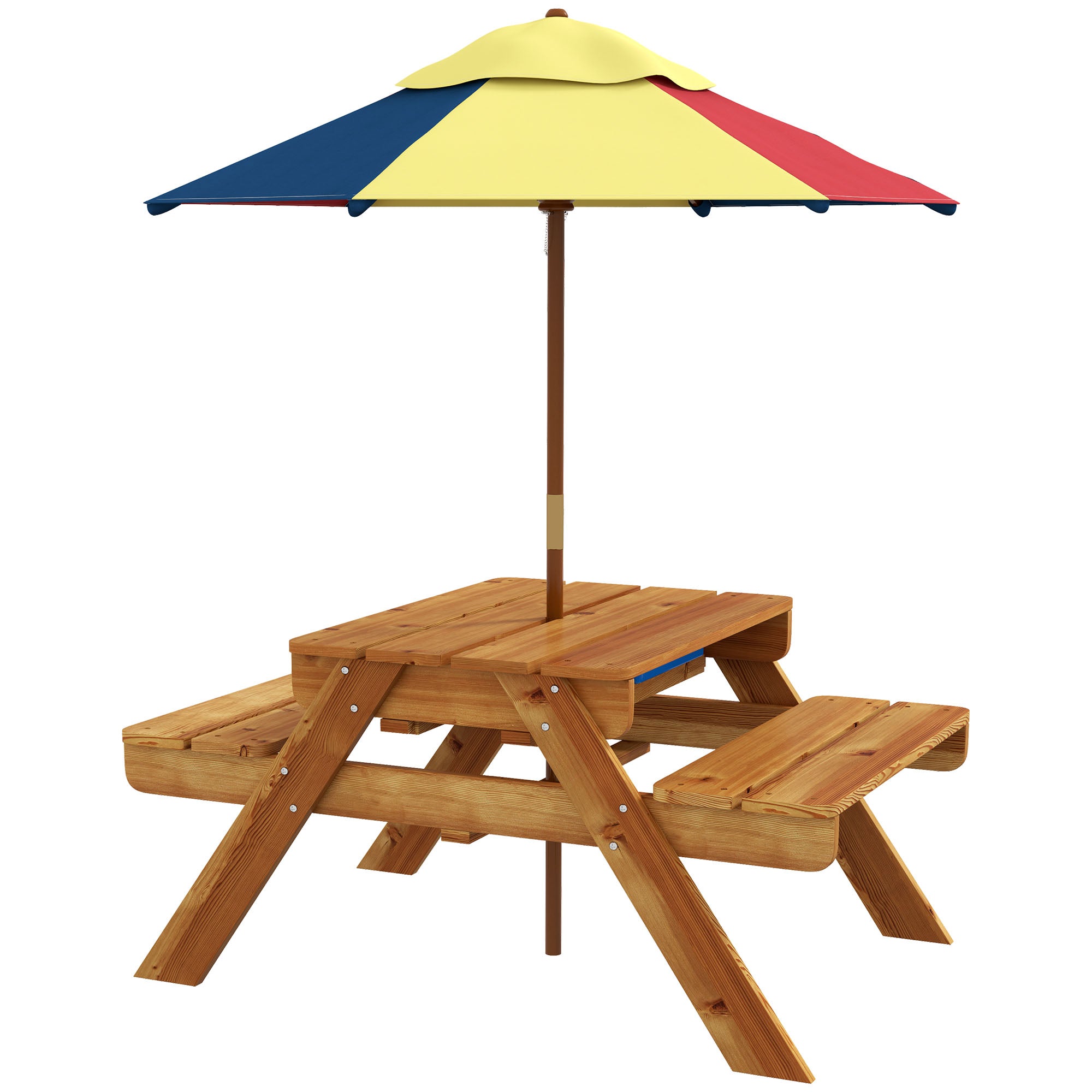 Outsunny Toddler Water Table Kids Sand & Water Table with Removable Foldable Umbrella for Patio Lawn Garden, Aged 3-6 Years Old