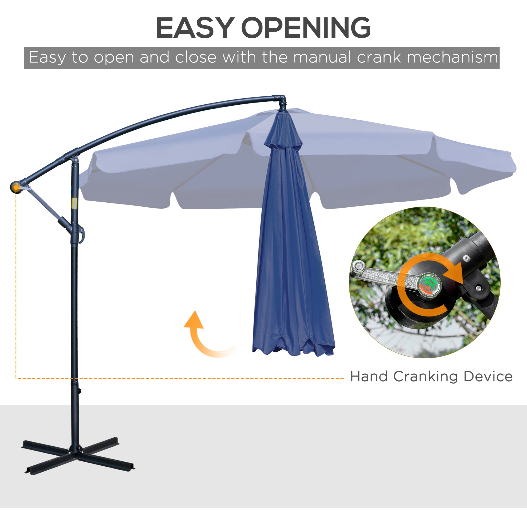 Outsunny 11FT Offset Hanging Patio Umbrella Cantilever Umbrella with Easy Tilt Adjustment, Cross Base and 8 Ribs for Backyard, Poolside, Lawn and Garden, Blue