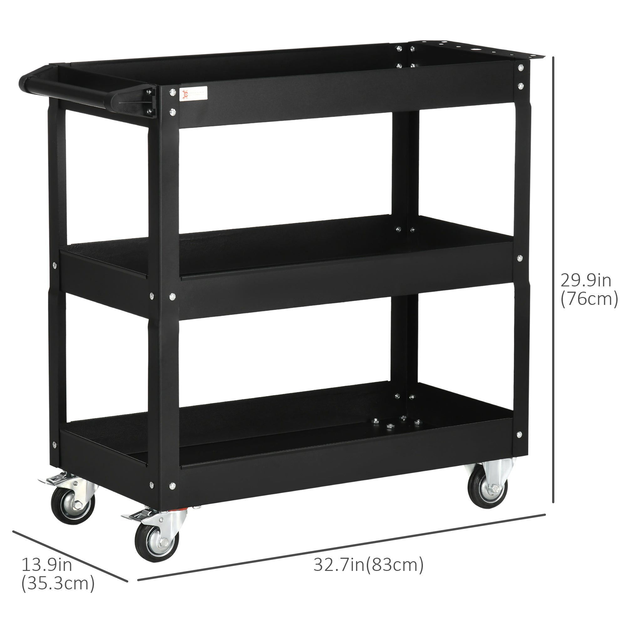 DURHAND 3 Tier Rolling Tool Cart with Wheels, 330 LBS Capacity Heavy Duty Utility Cart, Steel Mobile Service Cart for Garage, Mechanics and Warehouse, Black