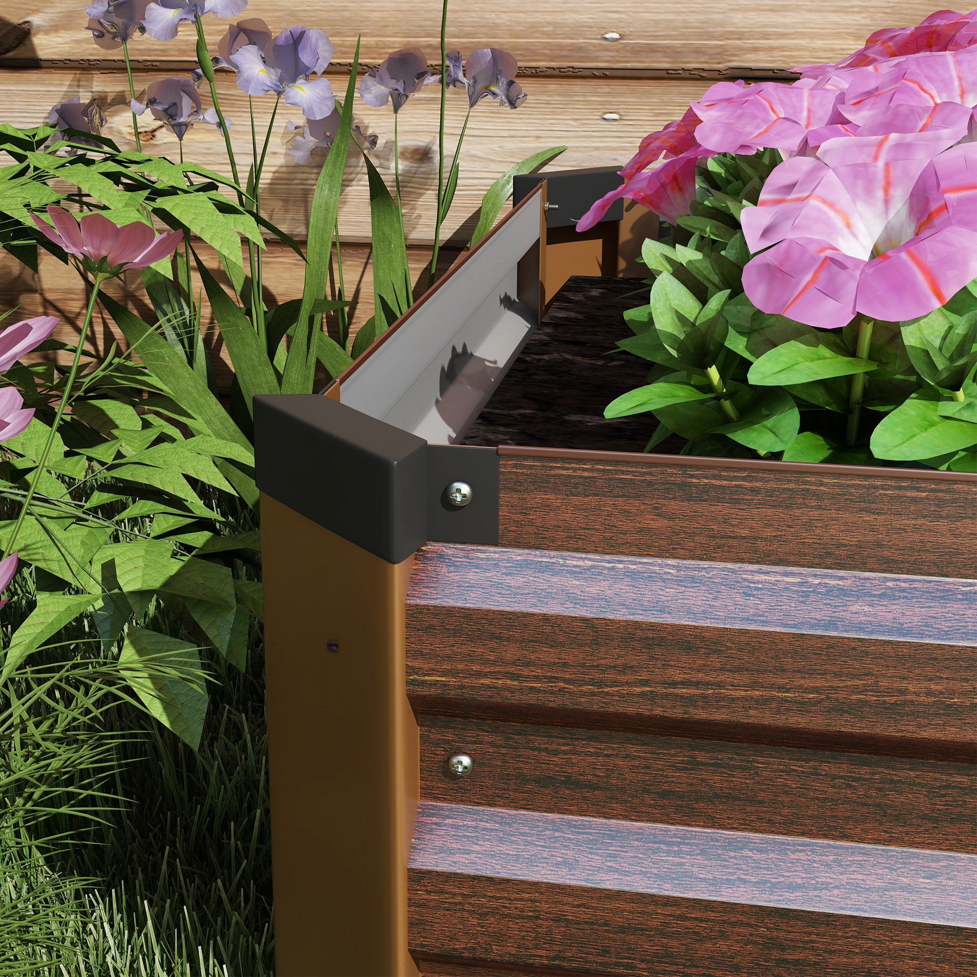 Outsunny 8'x2'x1' Galvanized Raised Bed, Large Elevated Planter Box for Growing Flowers, Herbs and Vegetables, Dark Brown