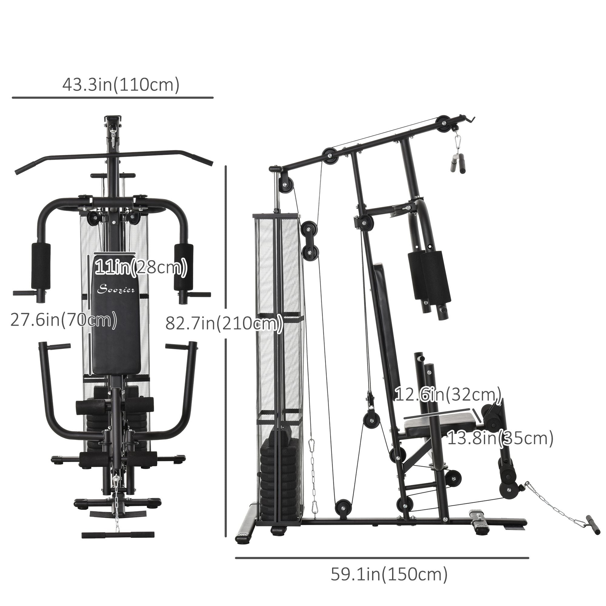 Soozier Home Gym, Multifunction Gym Equipment Workout Station with 100Lbs Weight Stack for Lat Pulldown, Leg Extensions, Preacher Bicep Curls, Triceps Pulldowns, Chest Press, Black