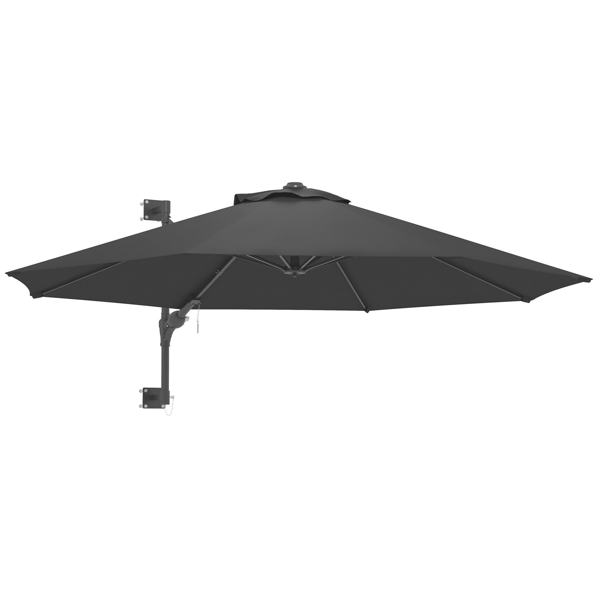 Outsunny 9.6 x 9.6 ft Wall Mounted Umbrella with Rotate, Patio Market Umbrella Parasol for Outdoor with Crank, Charcoal Grey