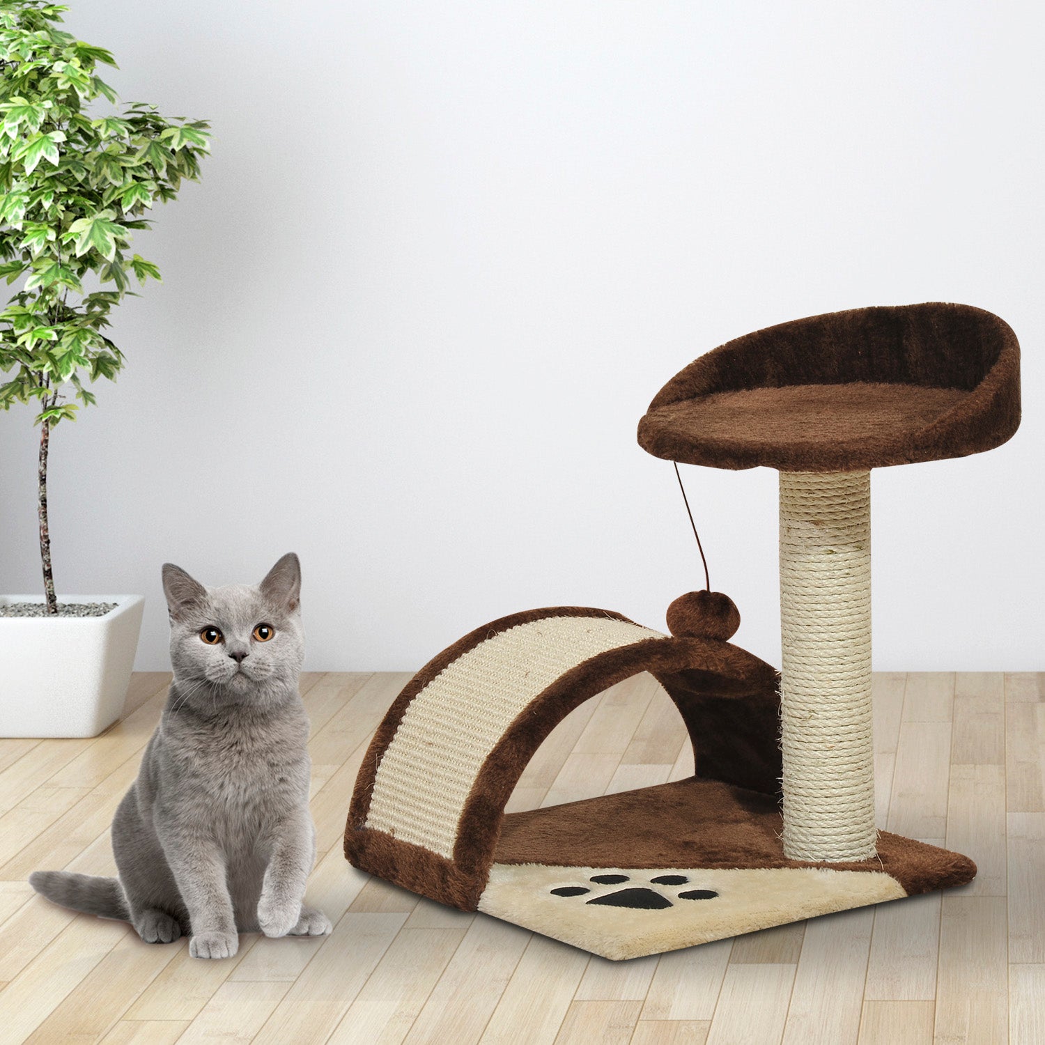 PawHut 18" Cat Tree Scratching Kitty House Kitten Activity Centre Pet Bed Post Furniture with Hanging Toy (Brown)