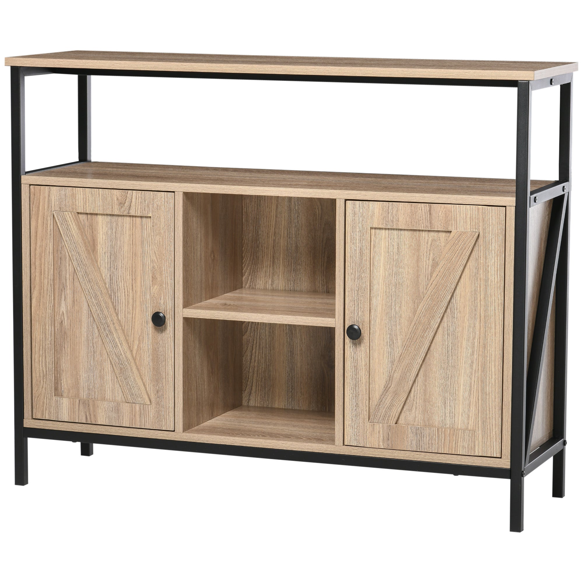 HOMCOM Farmhouse Buffet Cabinet, Kitchen Sideboard, Coffee Bar Table with Adjustable Shelves for Dining Room, Natural