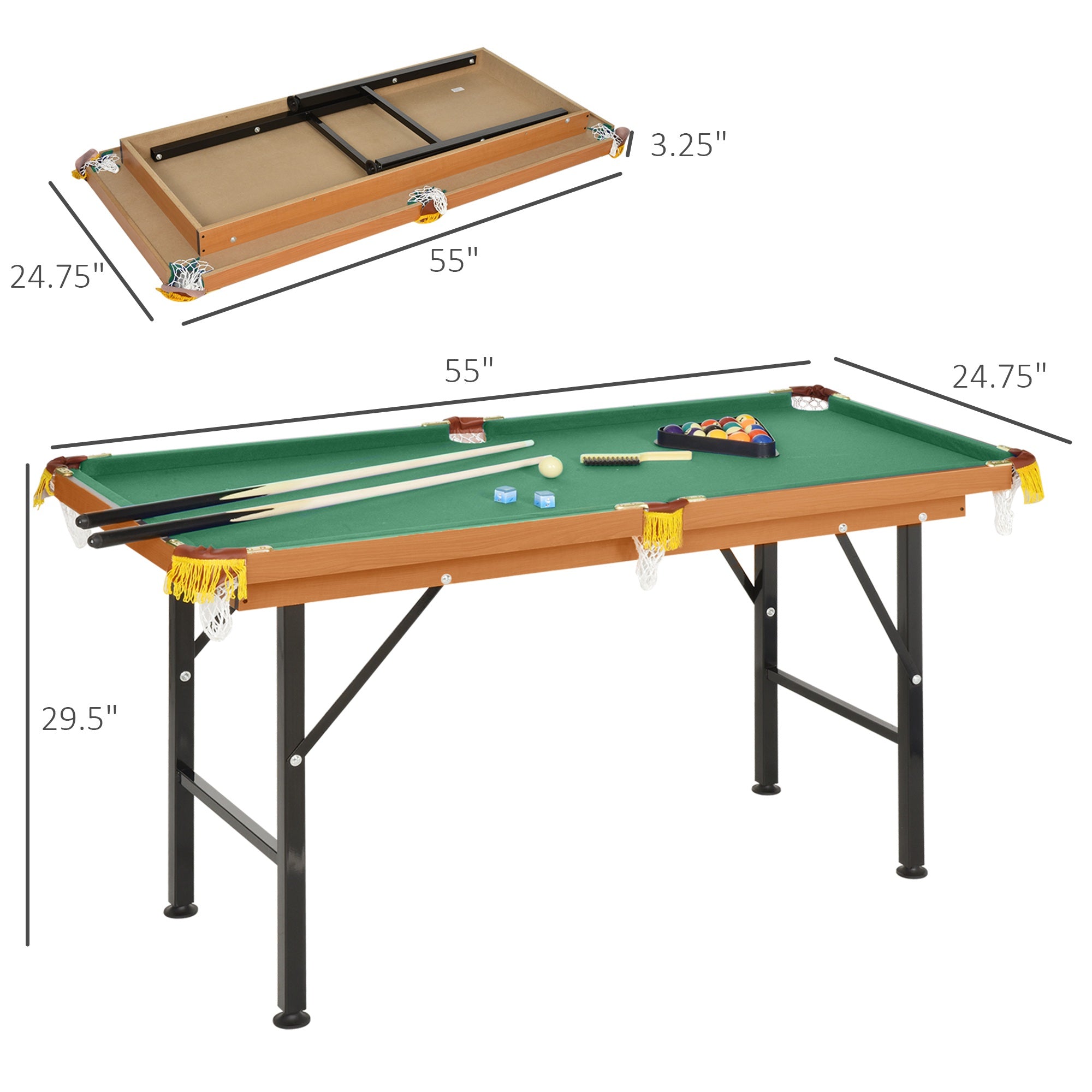 Soozier 54.3"L Mini Pool Table Portable Billiard Table Includes Cues, Ball, Chalk, Rack, for Kids