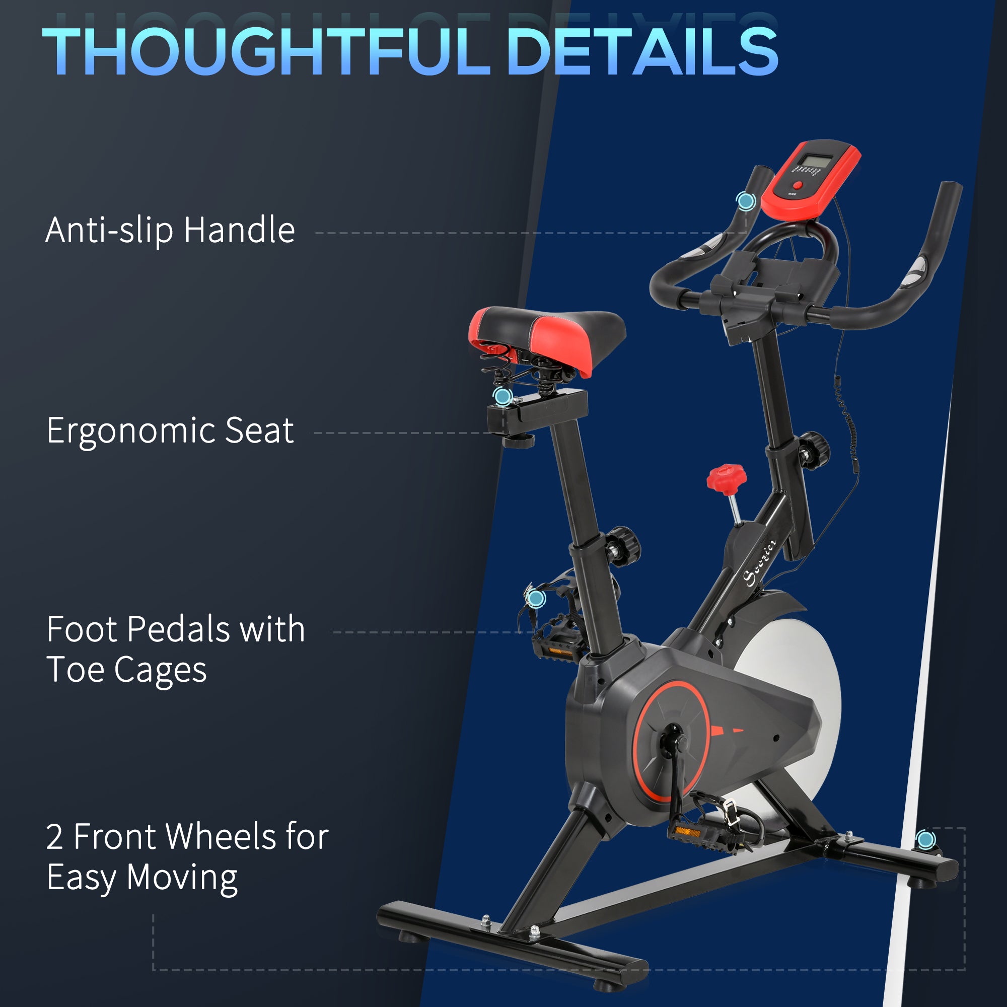 Soozier Upright Exercise Bike Indoor Bicycle Cardio Workout Cycling Machine Fitness Equipment for Home Gym w/ Adjustable Resistance Flywheel LCD Monitor