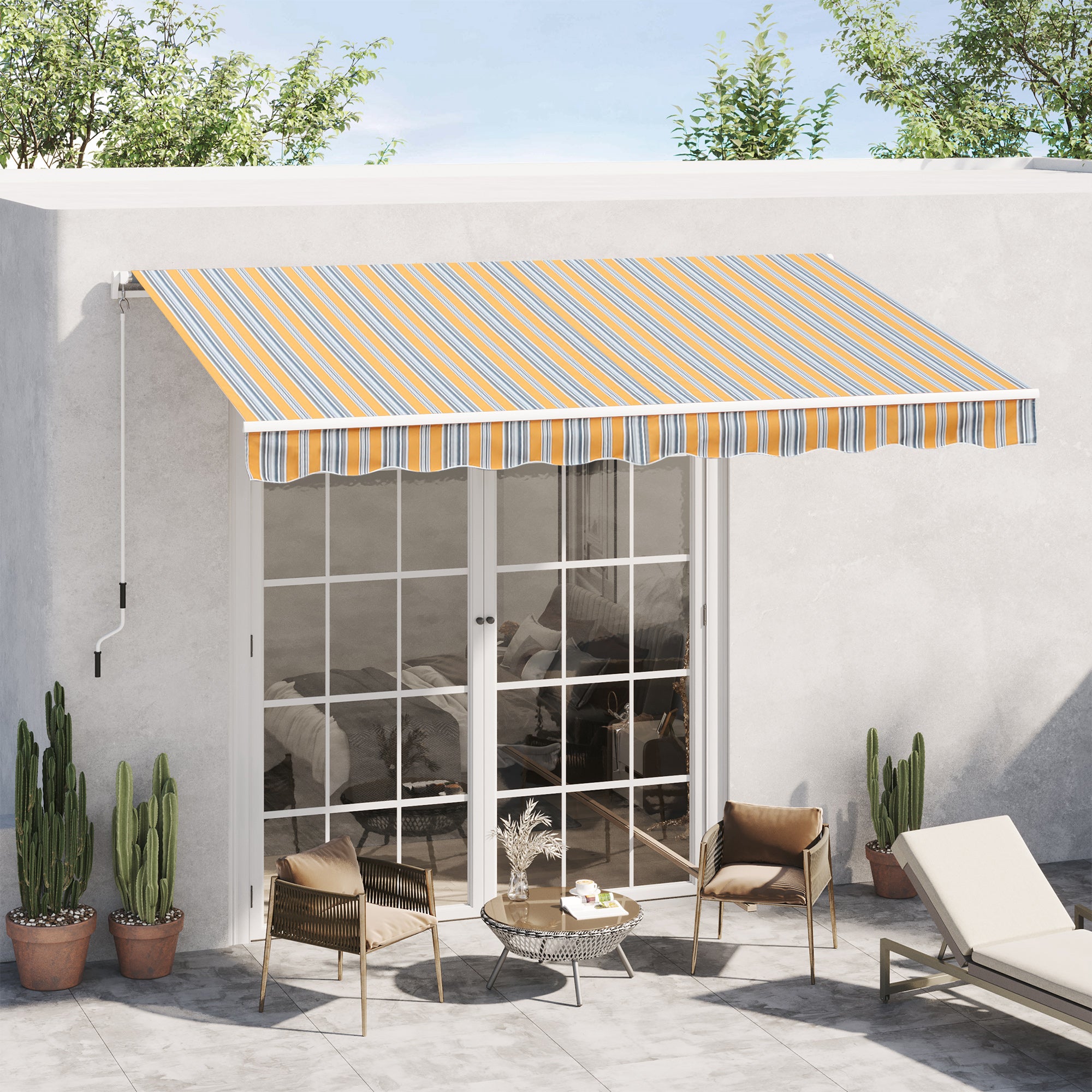 Outsunny 10' x 8' Manual Retractable Awning, Sun Shade Shelter Canopy, with Aluminum Frame and UV Protection for Patio Deck Yard Window Door, Mix Colour