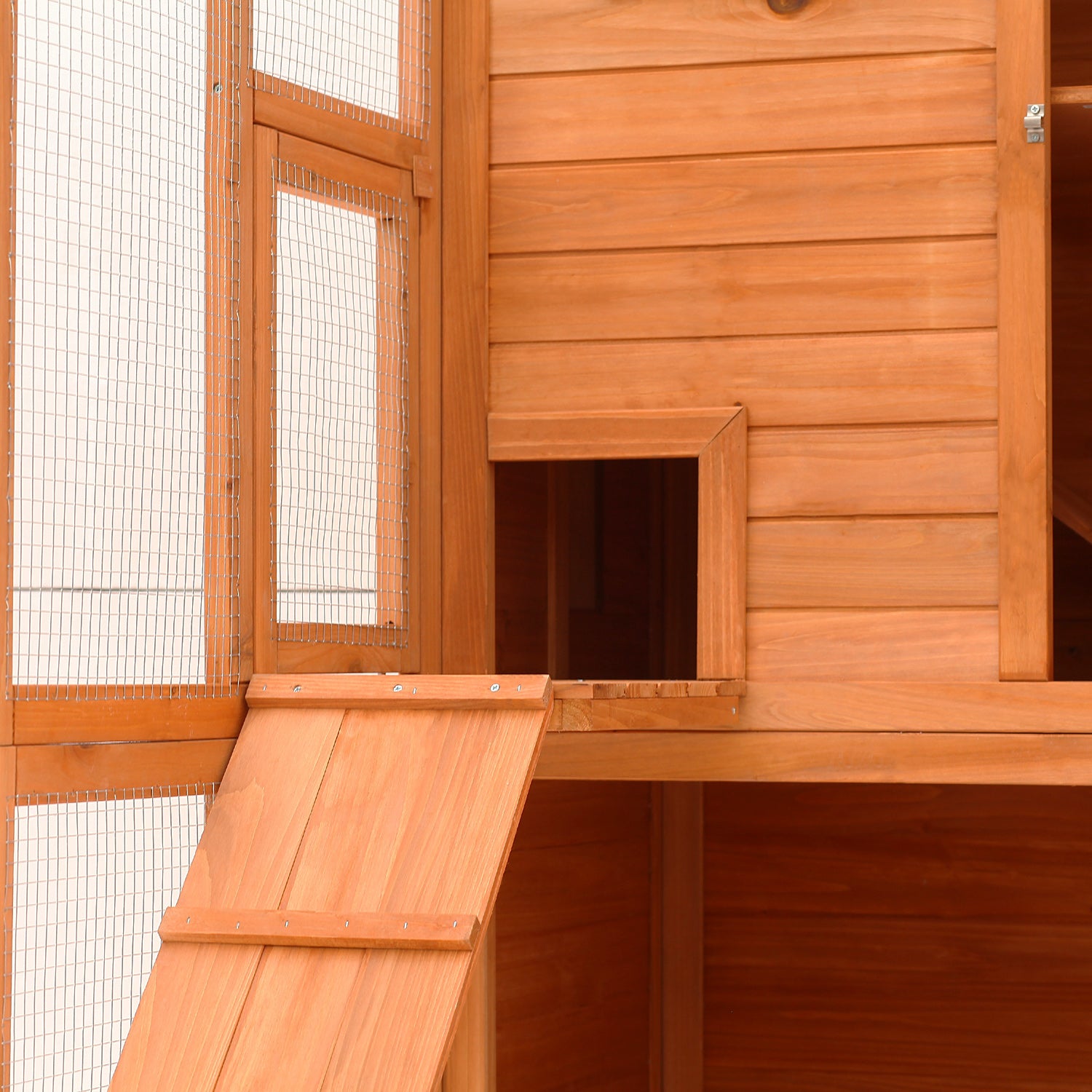 PawHut Large Wooden Outdoor Cat House with Large Run for Play, Catio for Lounging, and Condo Area for Sleeping, Natural