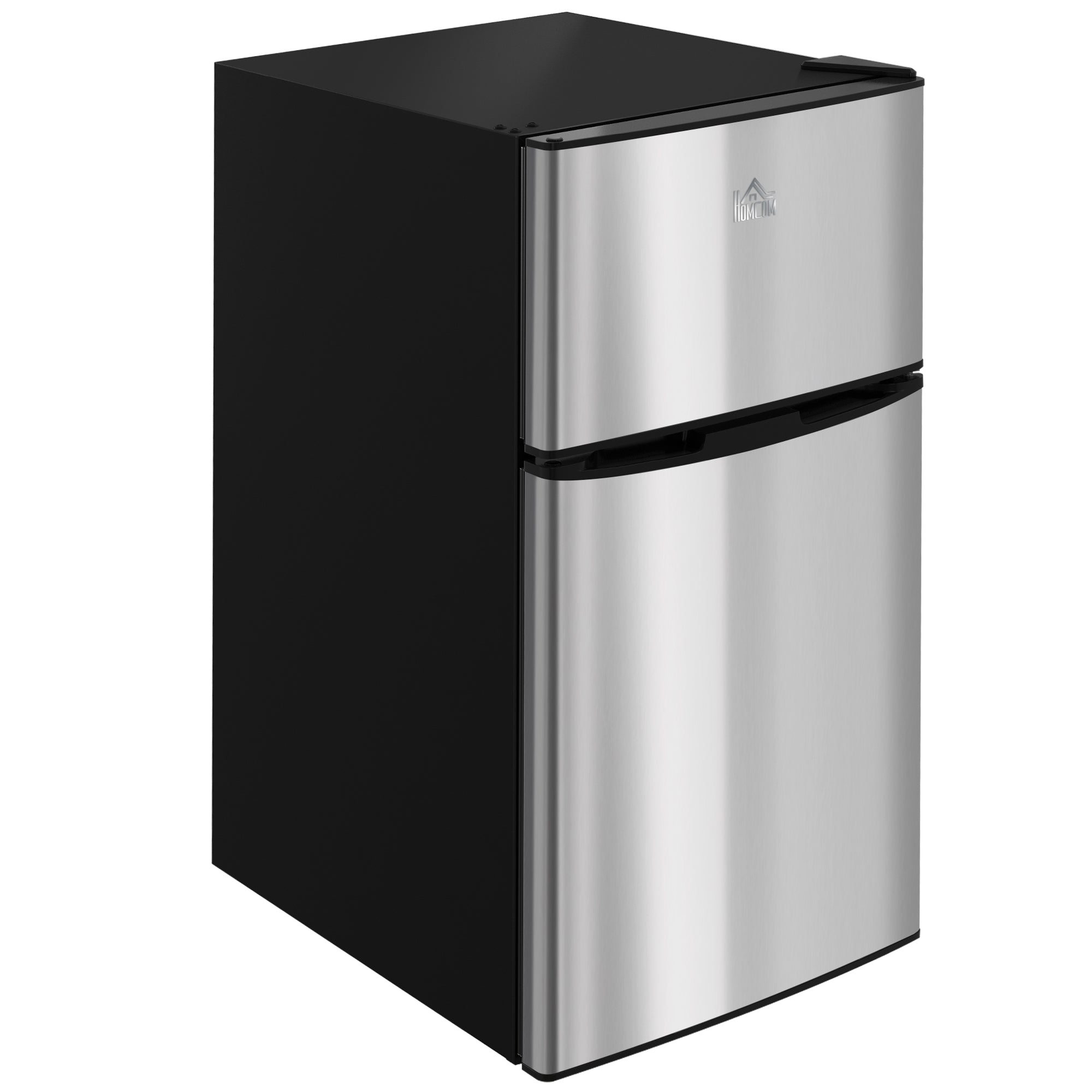HOMCOM 3.2 Cu Ft Compact Refrigerator, Mini Fridge with Freezer, Adjustable Shelves and Reversible Doors for Bedroom, Silver