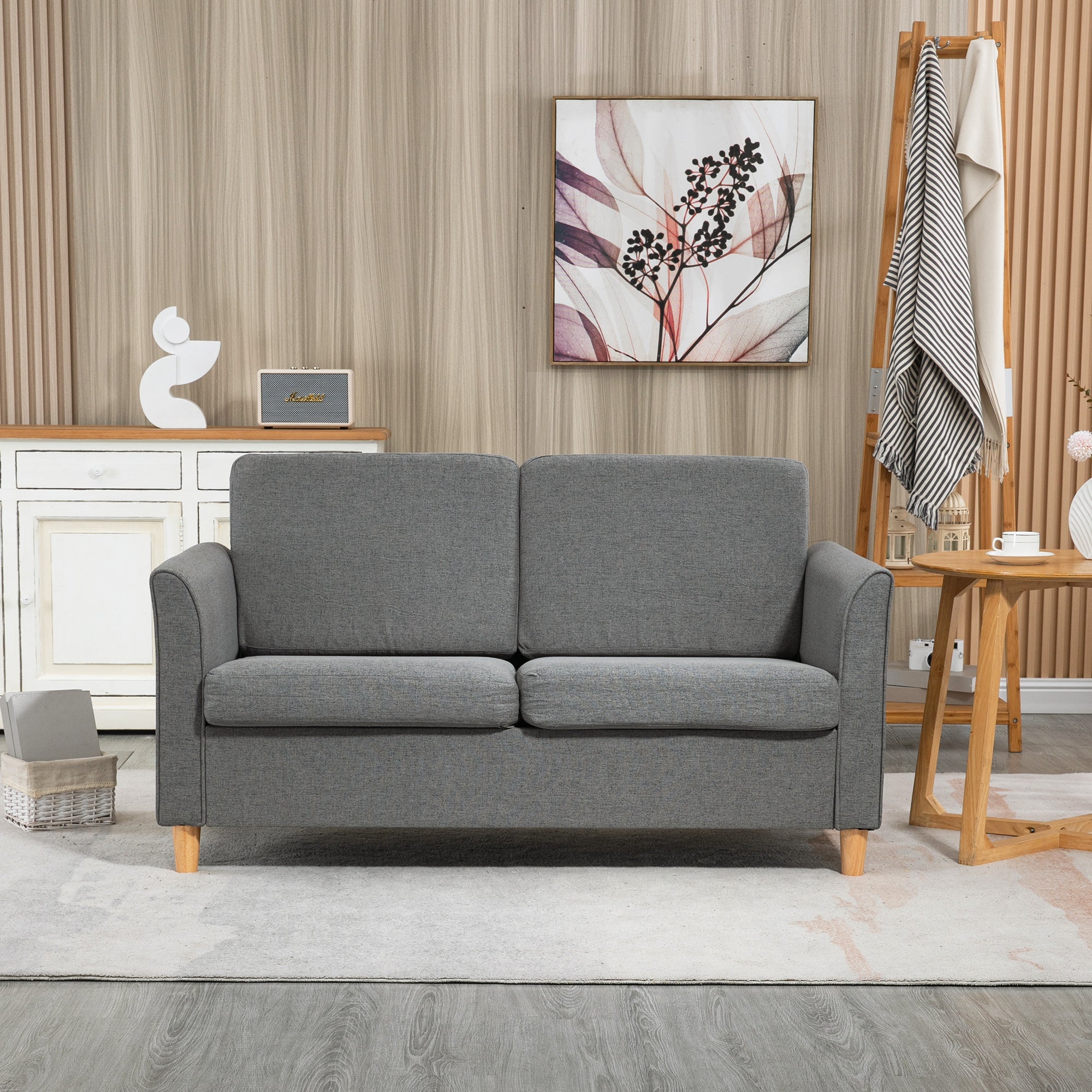 HOMCOM 2-Seat Sofa Two-Seater Couch with Armrests and Wood Legs for Living Room, Bedroom, Grey