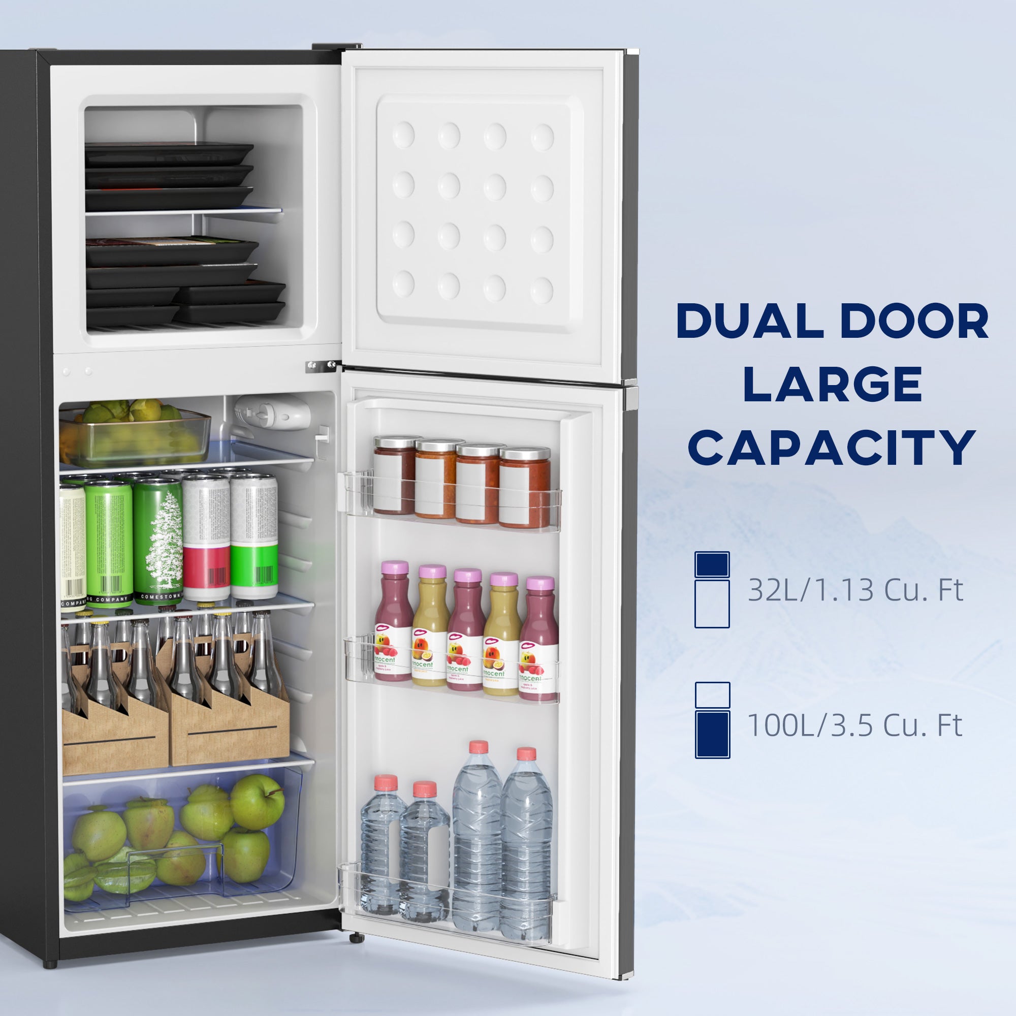 HOMCOM Double Door Mini Fridge with Freezer, 4.6 Cu.Ft Small Refrigerator with Thermostat, Shelves, Reversible Door, Black
