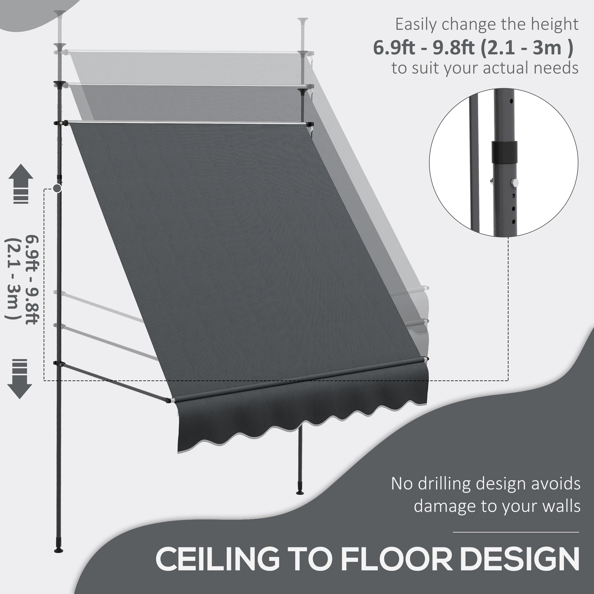 Outsunny 6.5' x 4' Manual Retractable Awning, Non-Screw Freestanding Patio Awning, UV Resistant, for Window or Door, Dark Grey