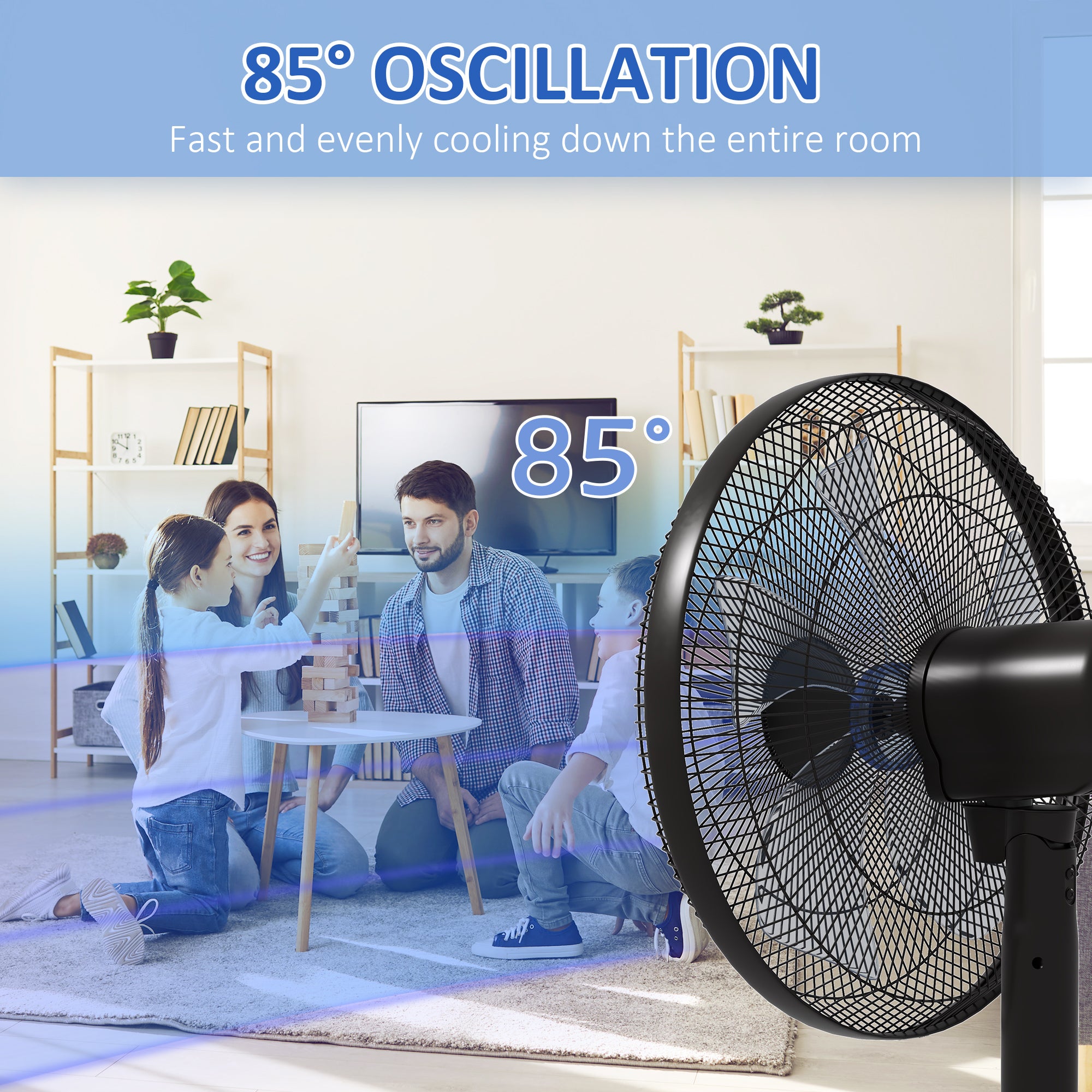 HOMCOM Floor Standing Fan with Remote Control, Oscillating, LED Screen, Stand Up Cooling Fan, Tall Pedestal Electric Fan for Home Bedroom, Black