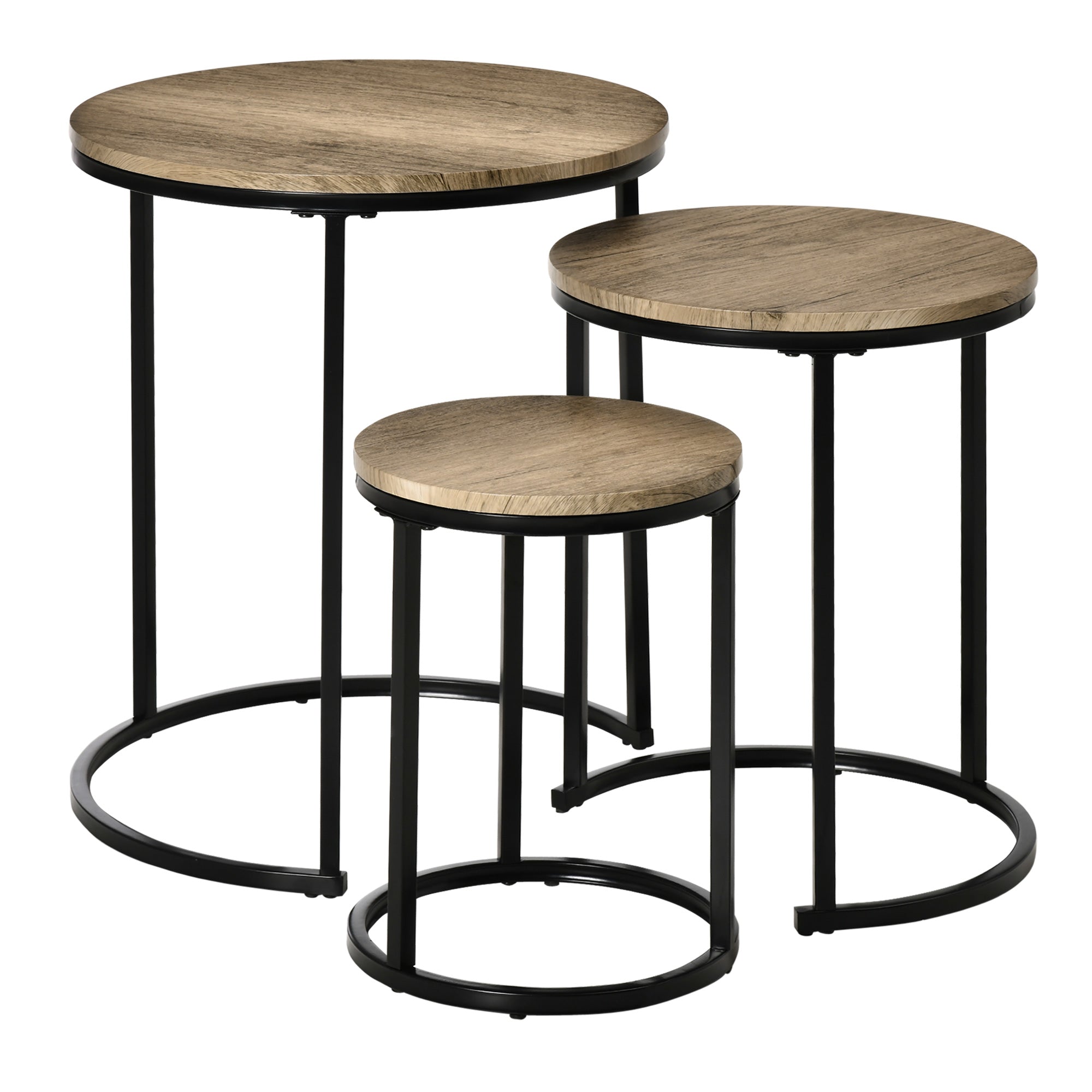 HOMCOM Nesting Tables Set of 3, Round Coffee Table, Stacking Side Tables with Steel Frame for Living Room