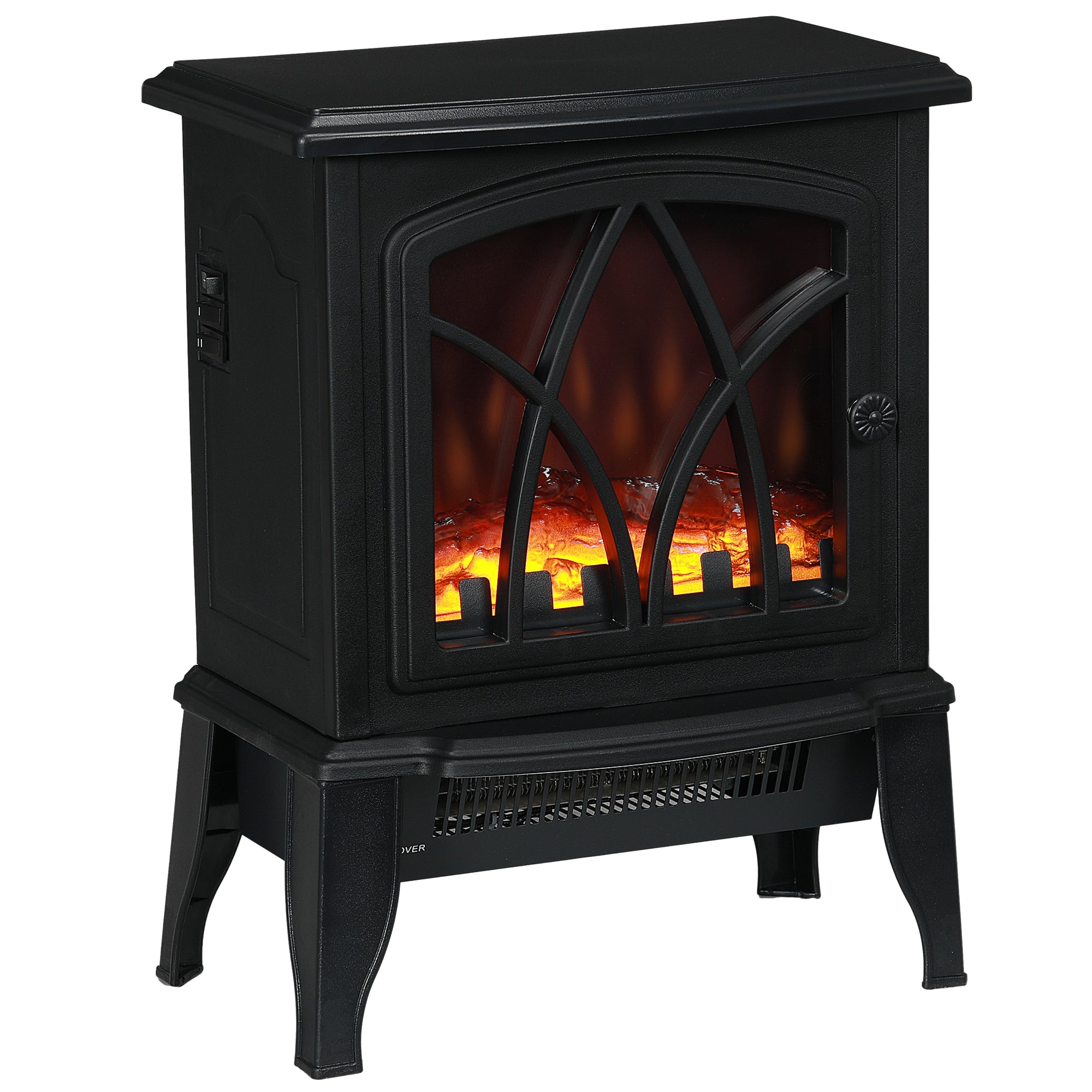HOMCOM Electric Fireplace Heater, Freestanding Fireplace Stove with Realistic Flame and Overheat Protection, 750W/1500W, Black