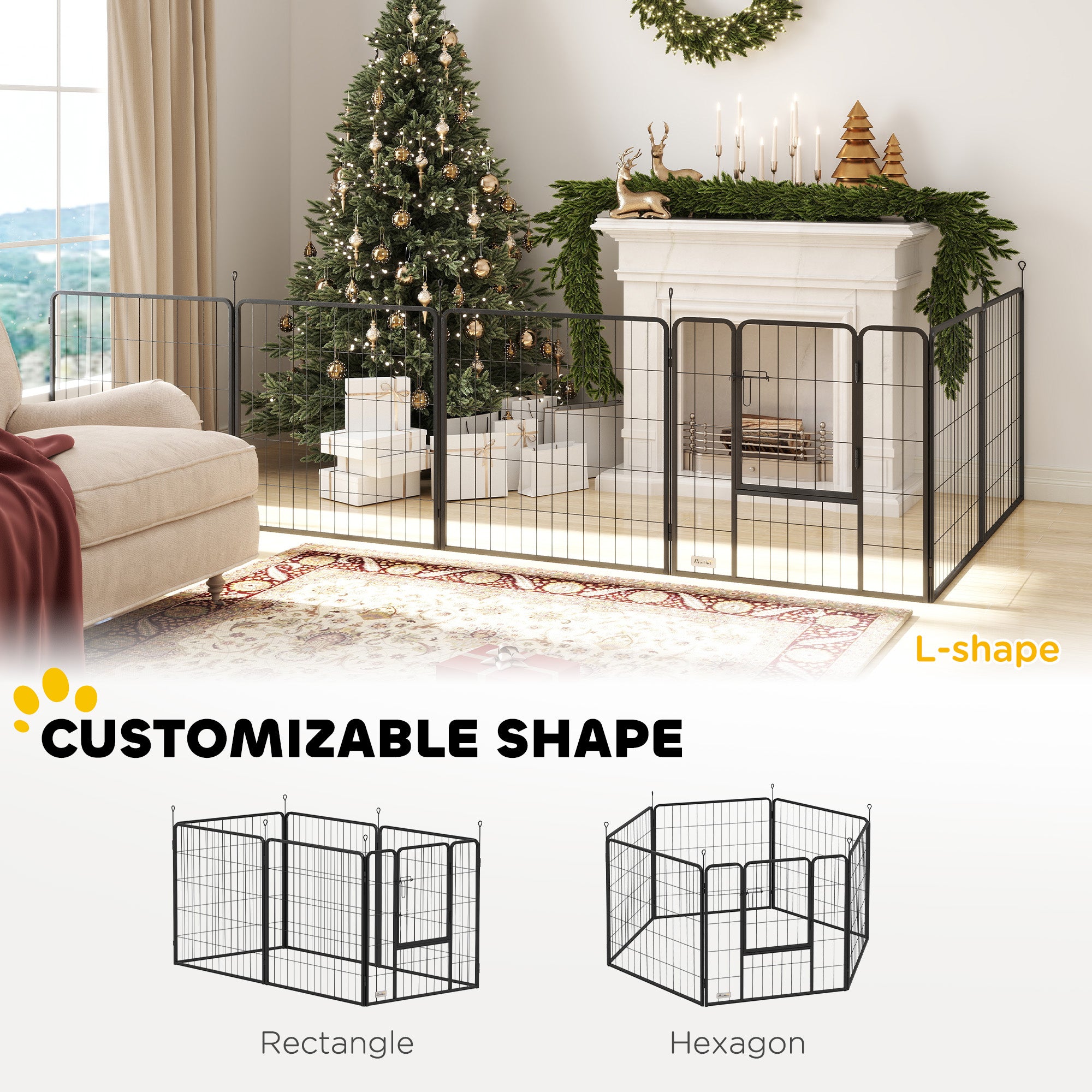 PawHut Heavy Duty Dog Playpen with Door for Medium Dogs, 6 Panels, 31.5"H