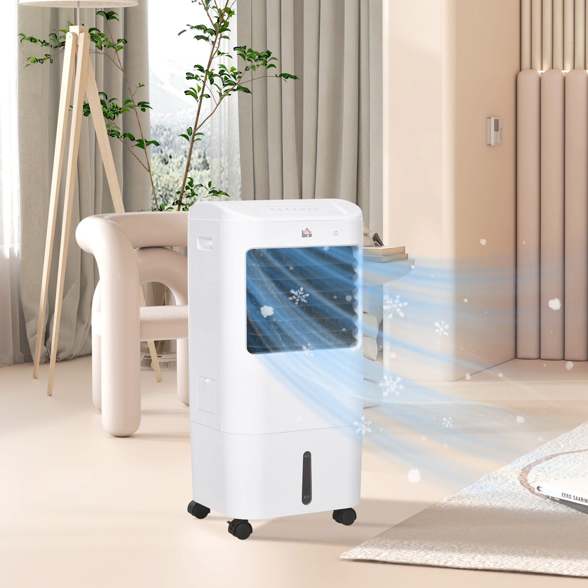 HOMCOM Cooling Fan for Bedroom with Ice Pack, Tower Fan with Remote Control, 3 Modes, 3 Speeds, 7.5H Timer, White