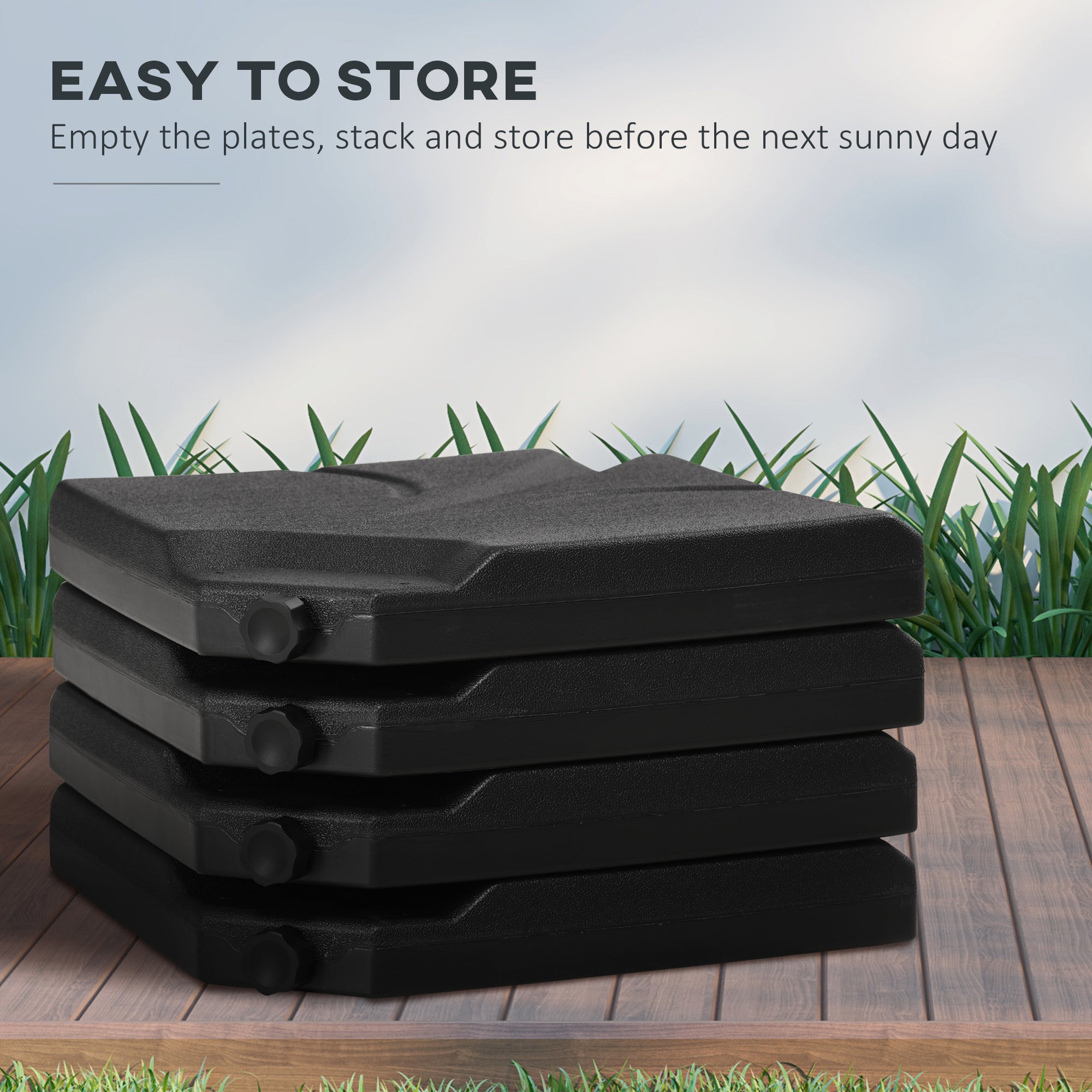 Outsunny 4 Piece Umbrella Base Stand Cantilever Offset Patio Umbrella Weight Plates w/ U Locking, 123 lb Capacity Water or 158 lb Capacity Sand, Black