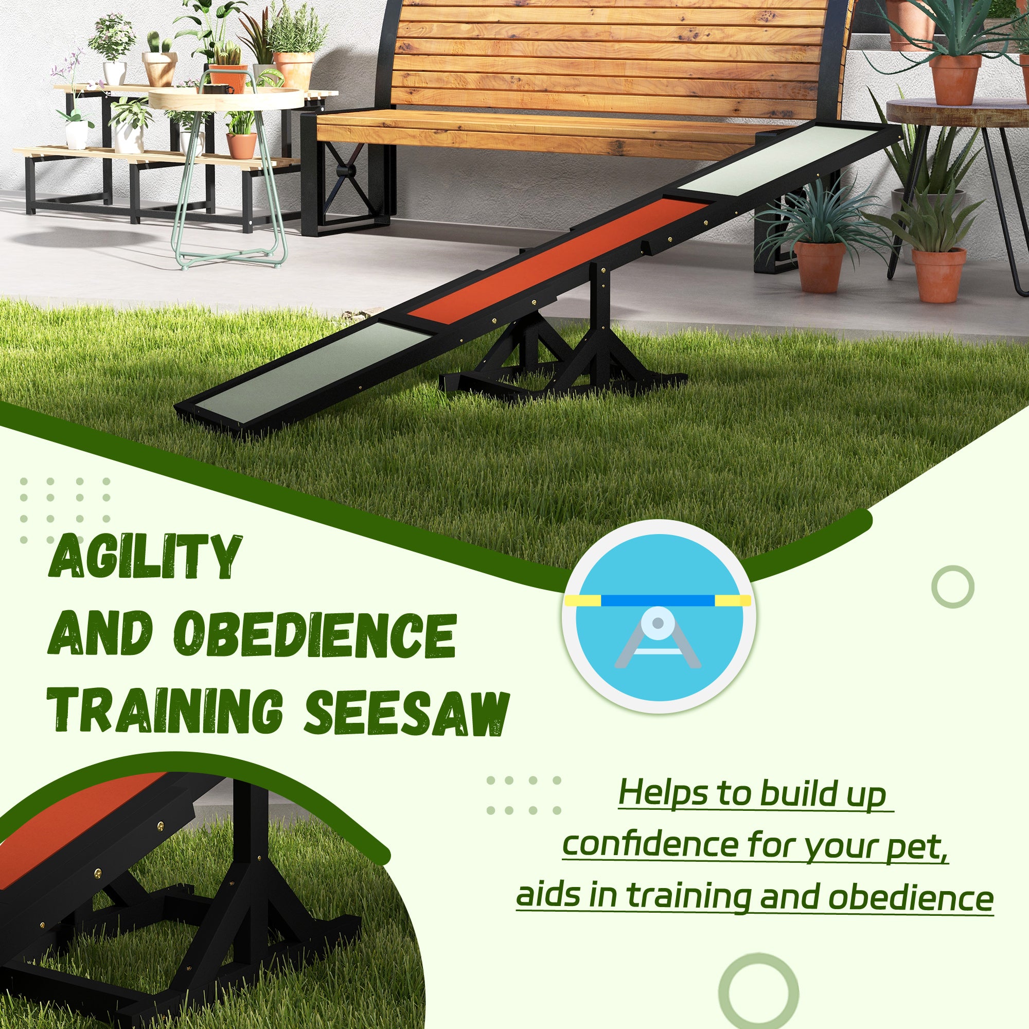 PawHut Wood Pet Seesaw, Dog Agility Training Equipment for Obedience Training, Weather Resistant, Black