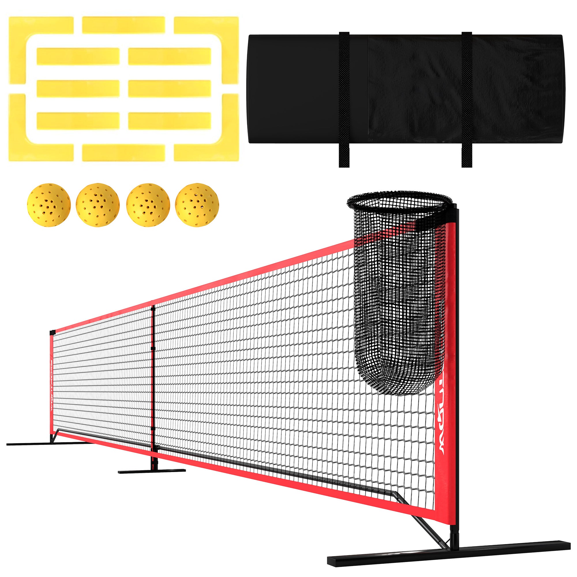 Soozier Portable Pickleball Net Set with 22FT Regulation Size Net, Ball Collector, Court Marking Kit, Balls, Carrying Bag