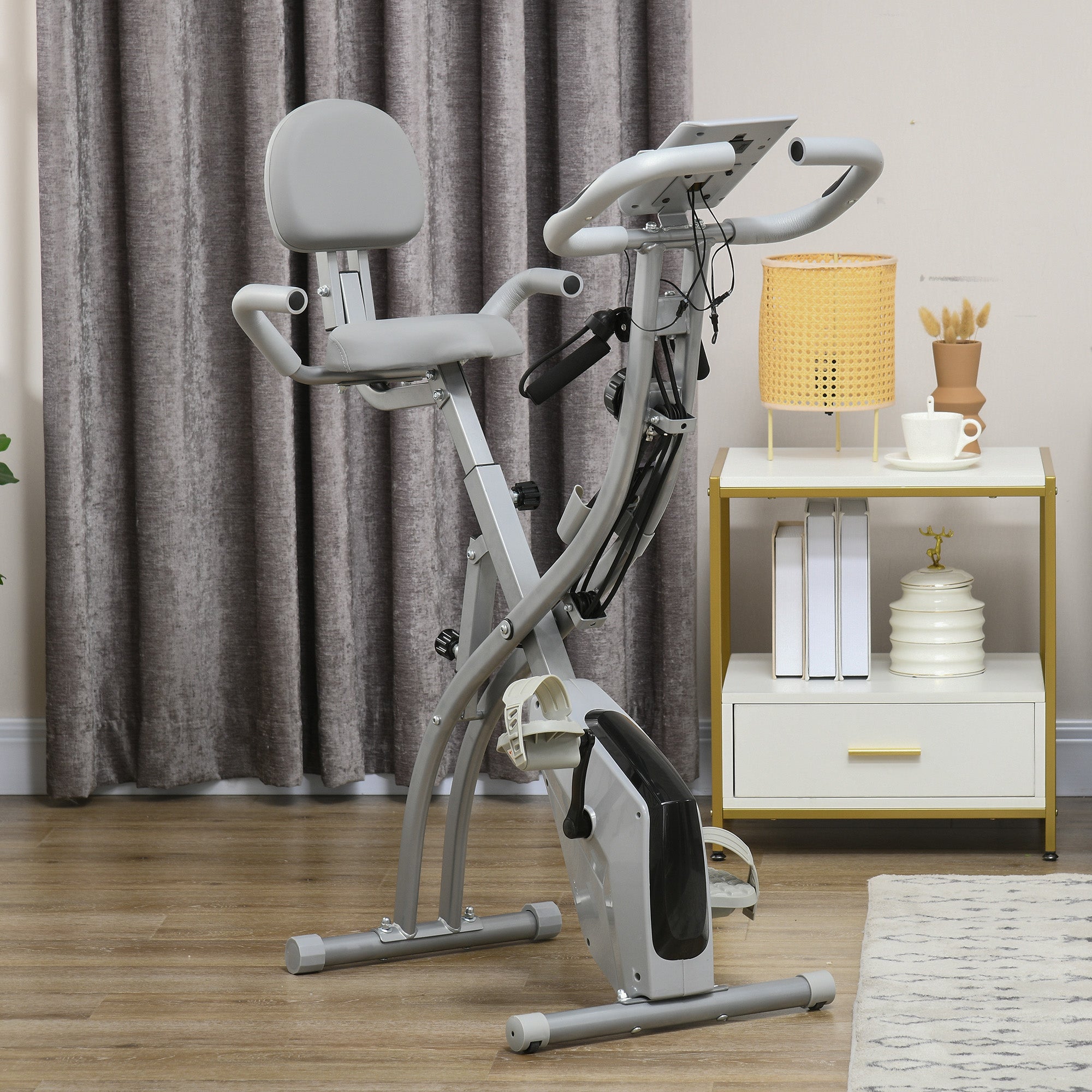 Soozier 3 in 1 Folding Exercise Bike, Foldable Stationary Bike with 8-Level Magnetic Resistance, Adjustable Seat, Grey