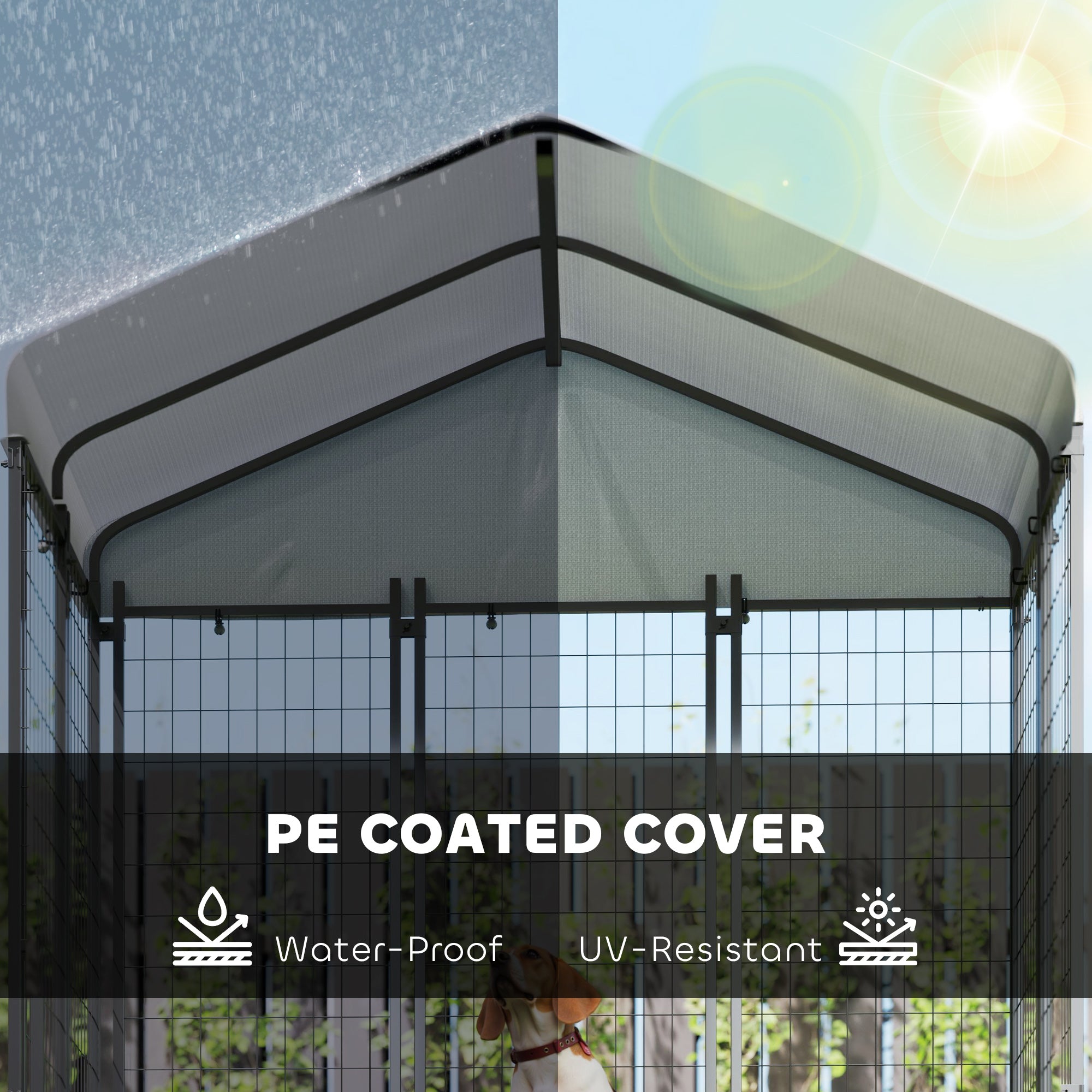 PawHut Outdoor Dog Kennel with Waterproof UV-Resistant Cover, for Medium and Small Dogs, 6' x 4' x 6', Silver