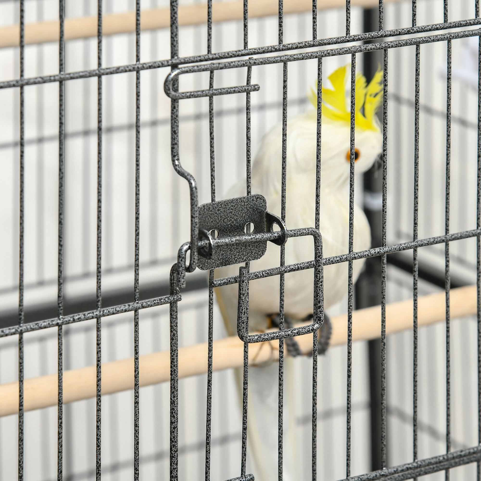 PawHut 52'' Large Rolling Steel Bird Cage Bird House with Rolling Stand, Storage Shelf, Wood Perch, Food Container, Dark Grey