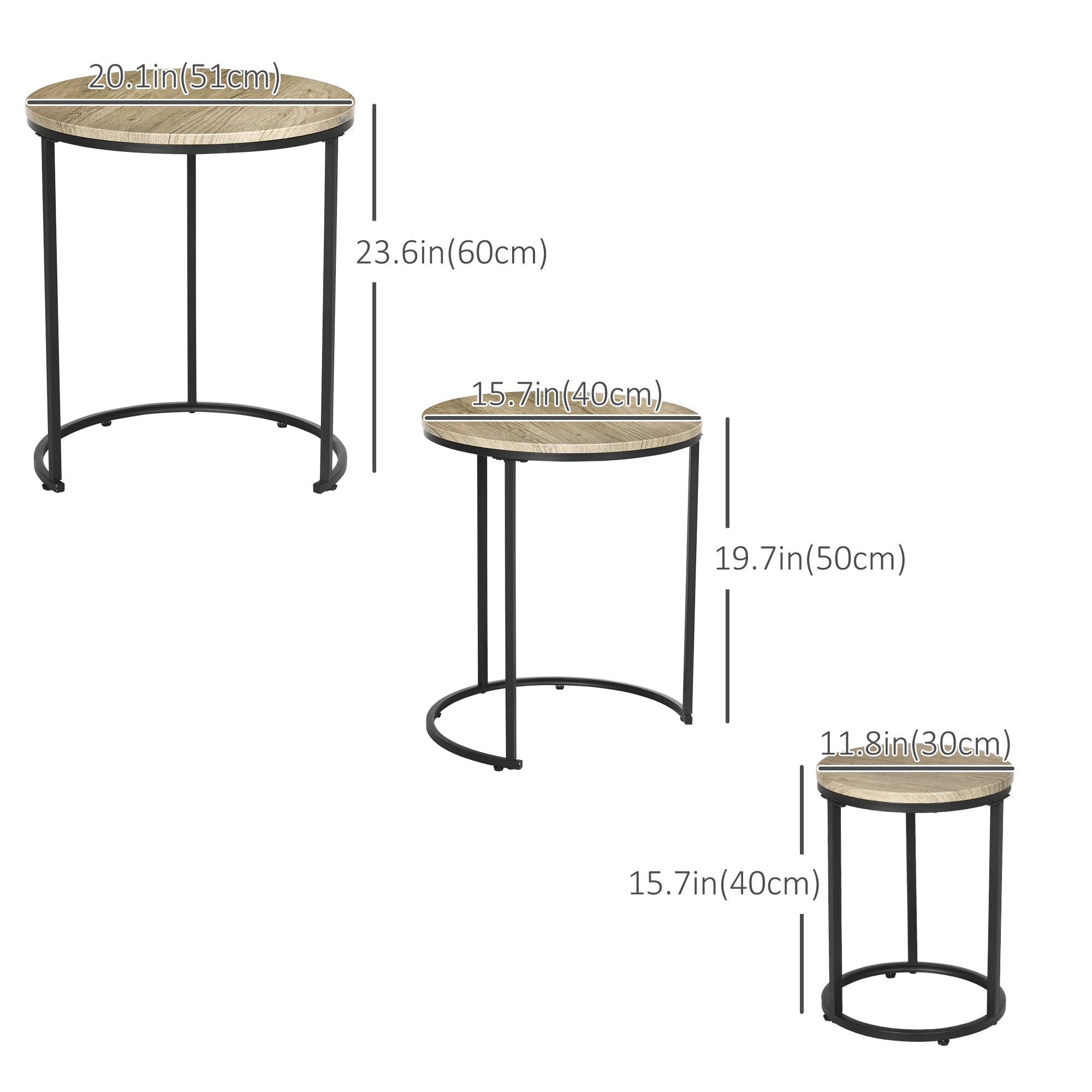 HOMCOM Nesting Tables Set of 3, Round Coffee Table, Stacking Side Tables with Steel Frame for Living Room