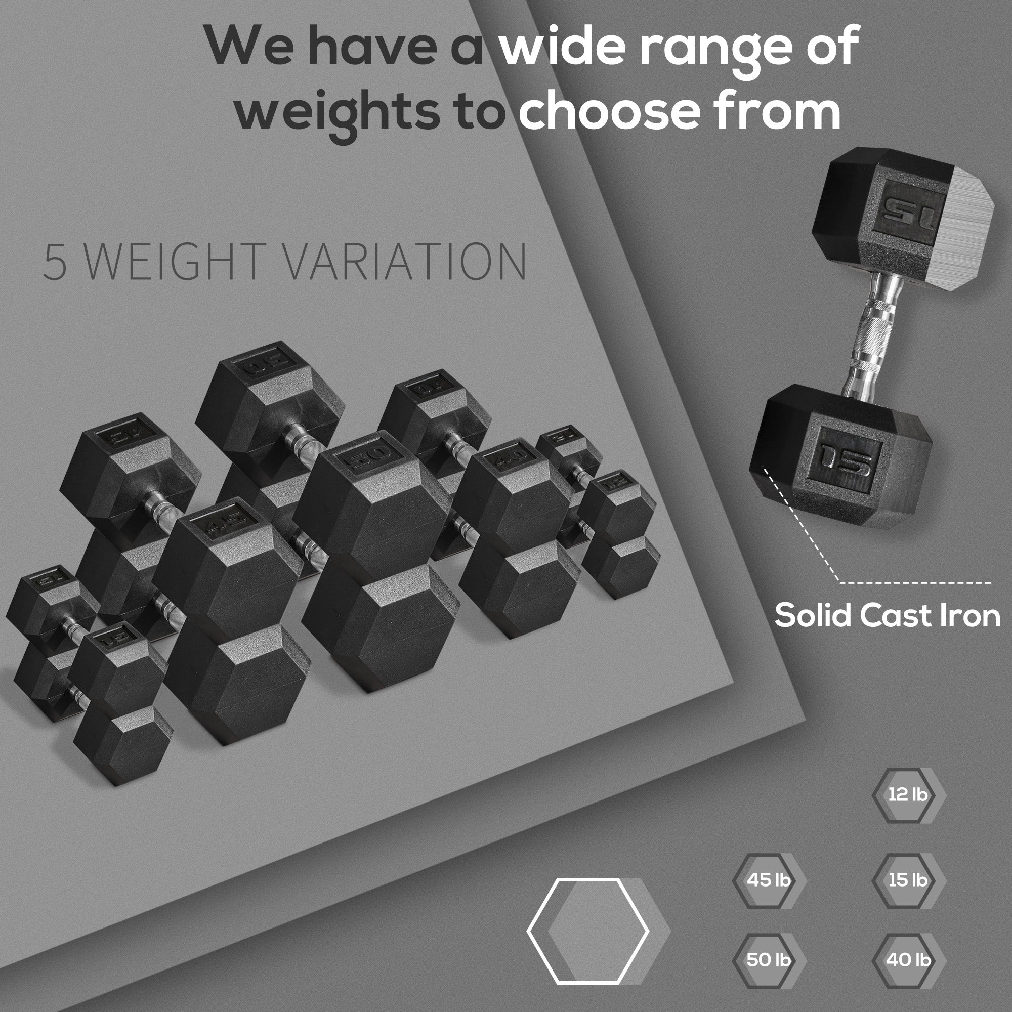 Soozier Rubber Dumbbells Weight Set, Total 30lbs(15lbs Each) Dumbbell Hand Weight for Body Fitness Training for Home Office Gym, Black