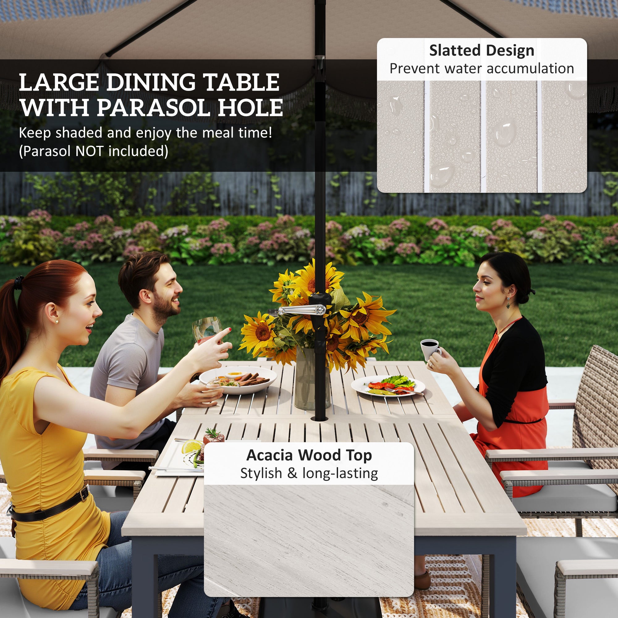 Outsunny 7 Pieces Wicker Outdoor Furniture Set, Rattan Patio Dining Set with Cushions, Umbrella Hole for Garden Backyard, Grey