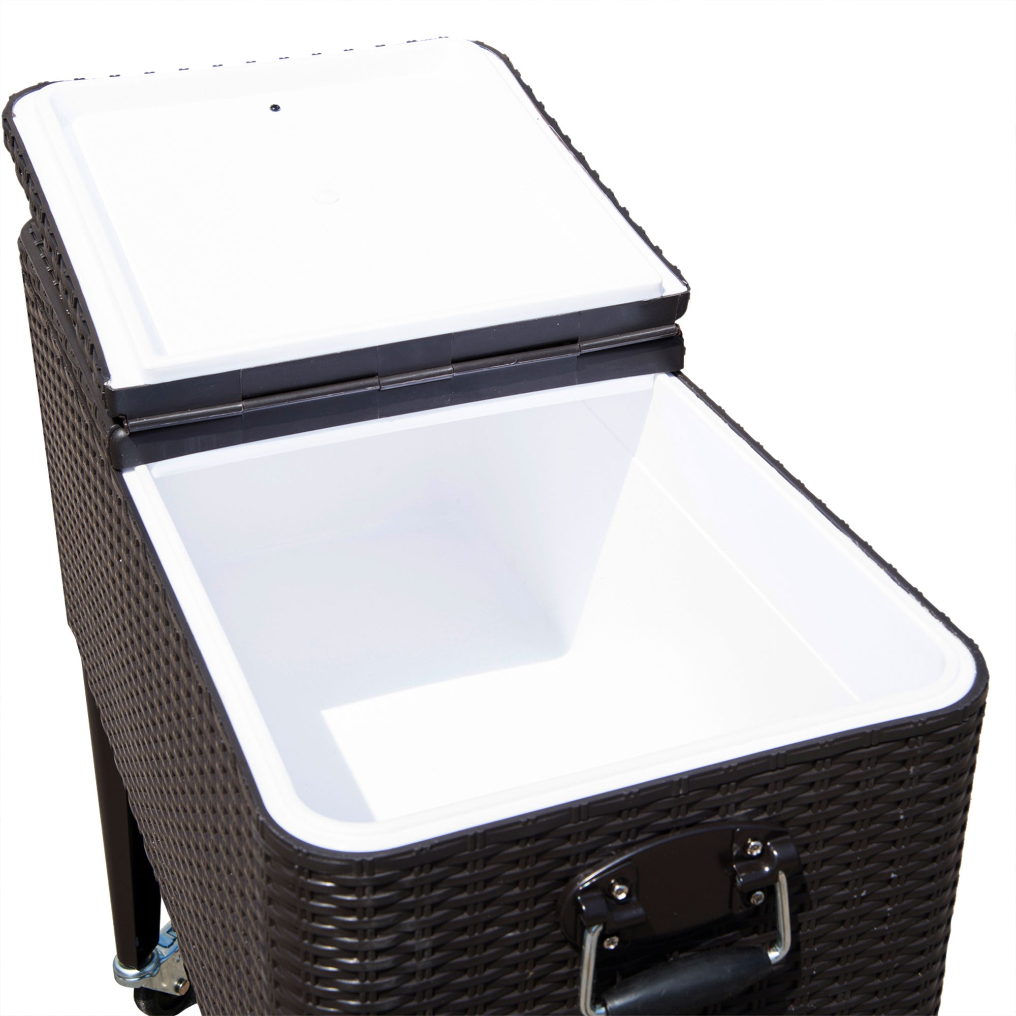 Outsunny 80 Quart Rattan Rolling Cooler Cart Portable Patio Ice Beer Beverage Cooling Bin for Outdoor Party w/ Bottle Opener, Brown Wicker