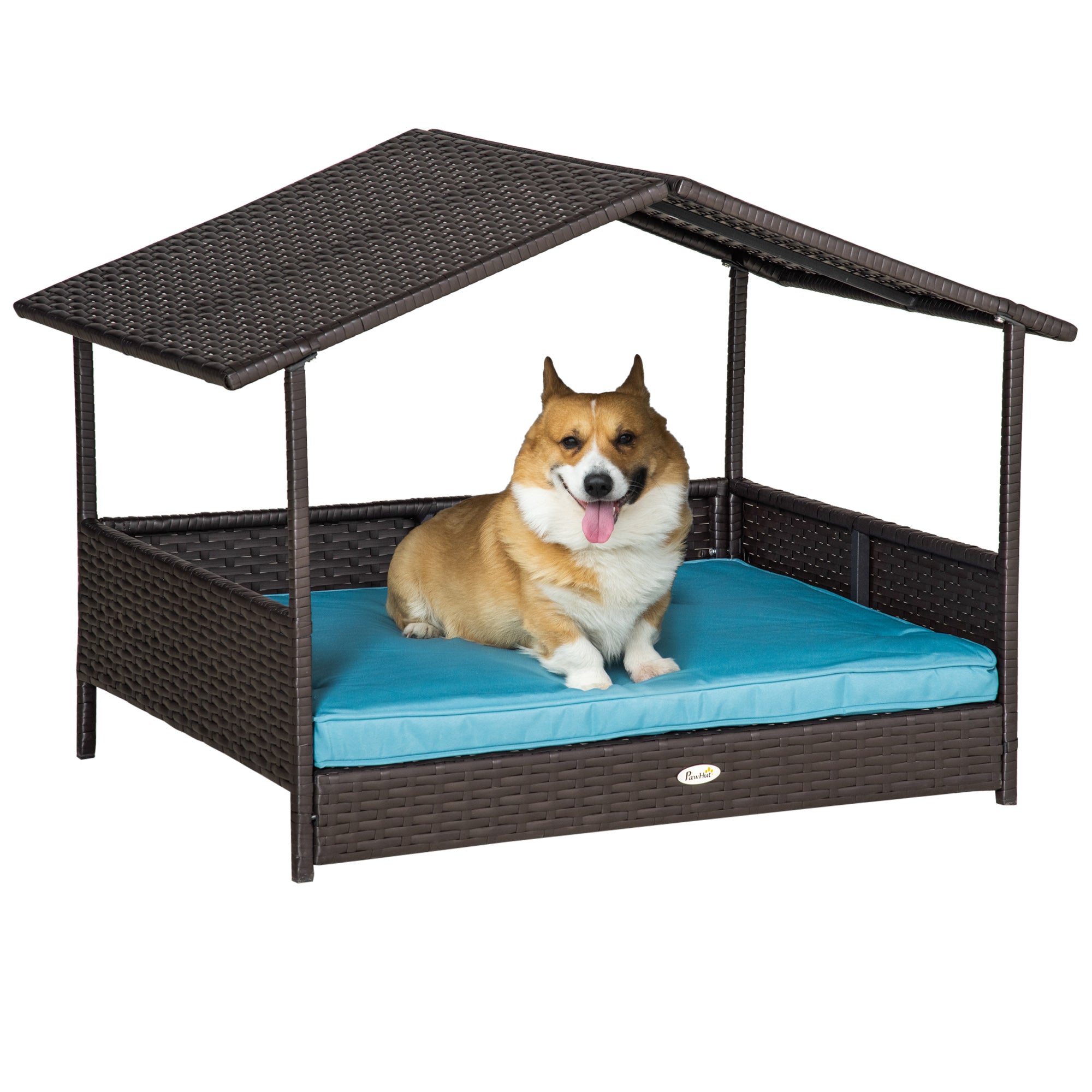 PawHut Wicker Pet House Dog Bed for Indoor/Outdoor Rattan Furniture with Cushion
