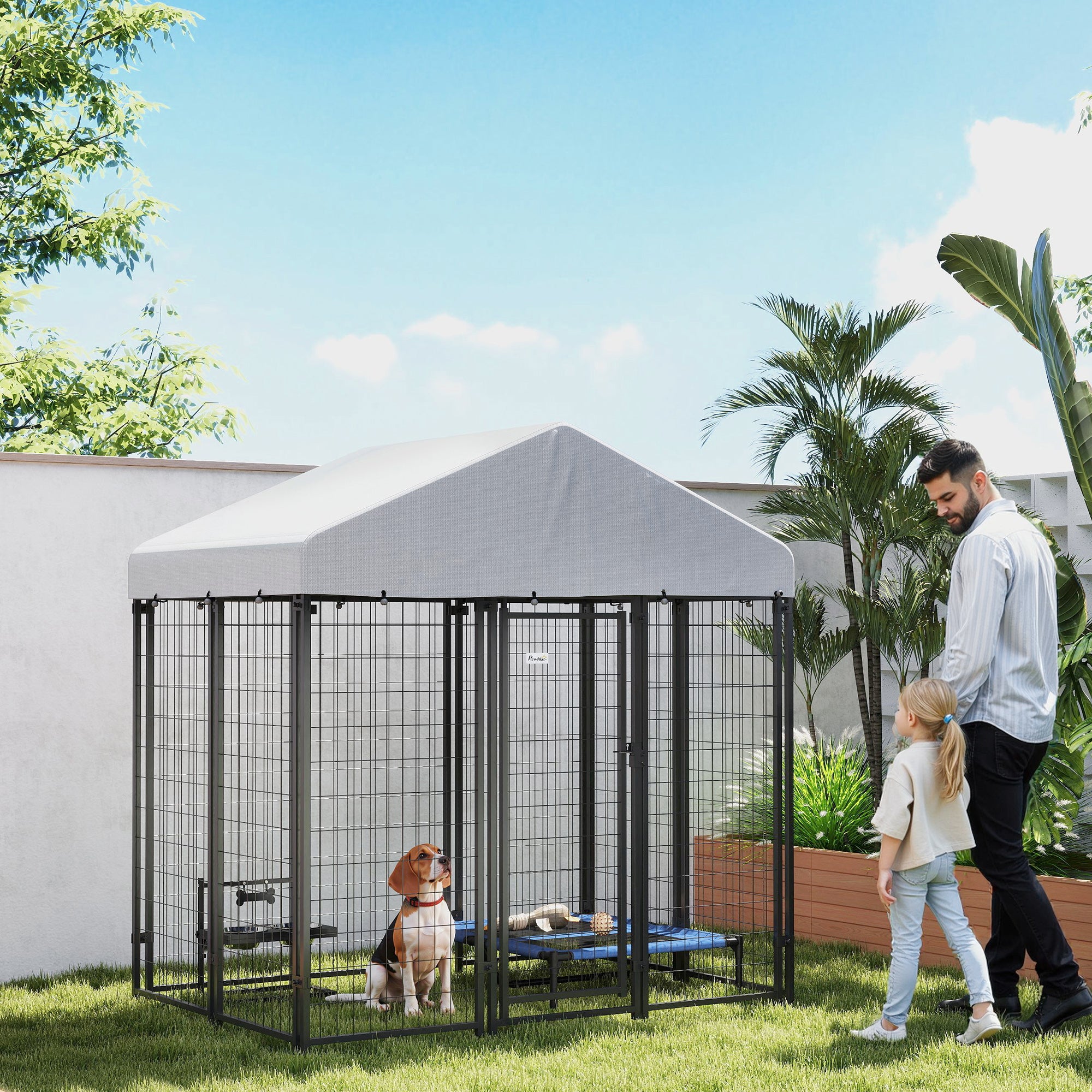 PawHut Outdoor Dog Kennel with Waterproof UV-Resistant Cover, for Medium and Small Dogs, 6' x 4' x 6', Silver