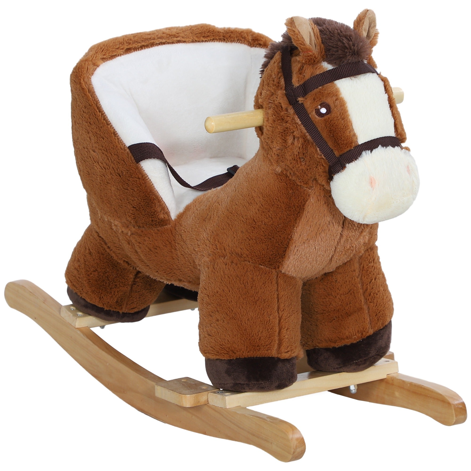 Qaba Baby Rocking Horse, Plush Animal Rocker for Toddlers Aged 18-36 Months with Sounds, Seat Belt