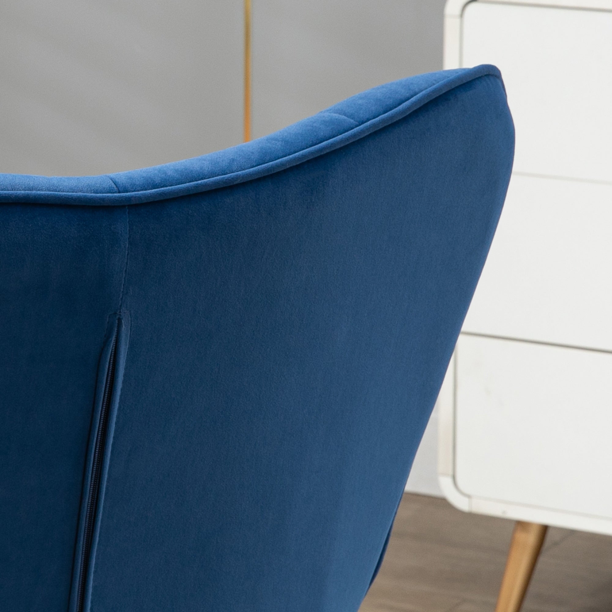 HOMCOM Modern Accent Chair with Footrest, Gold Metal Legs for Living Room & Bedroom - Dark Blue Upholstered Armchair