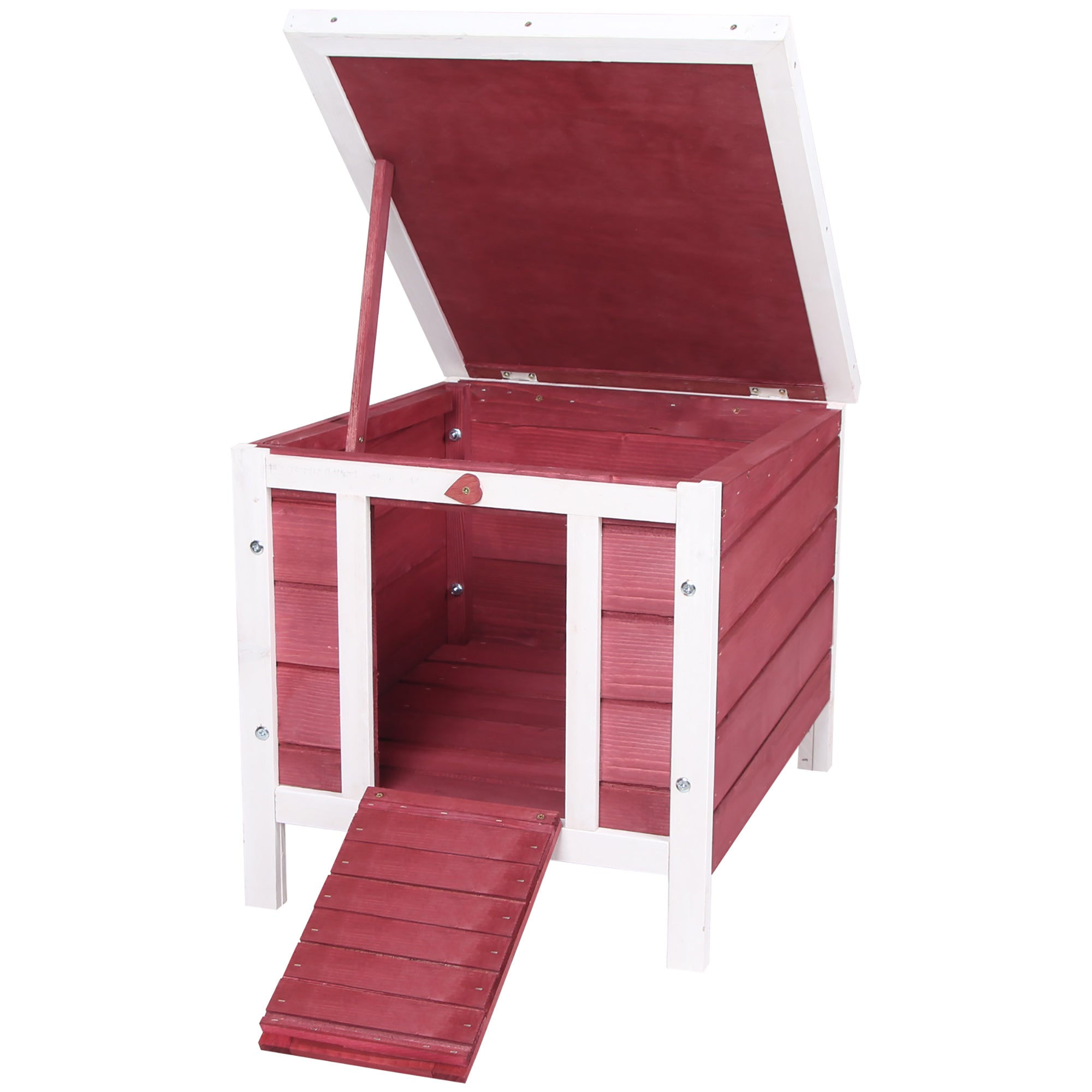 PawHut Wooden Rabbit Hutch Bunny Cage Outdoor Cat House Guinea Pig Cage Duck Shelter, Indoor Outdoor Use, 20"x16.5"x17", Red