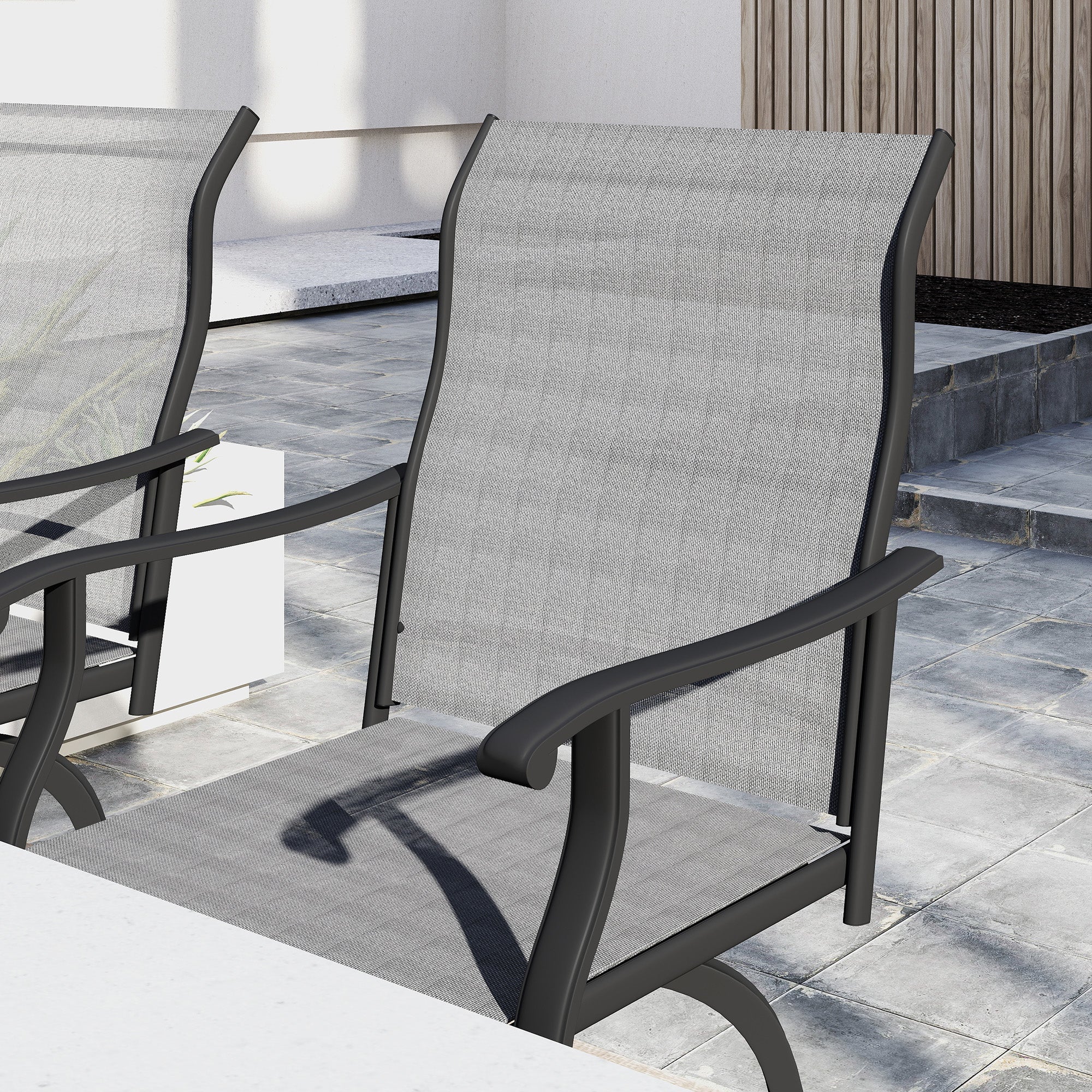 Outsunny Outdoor Bar Stools Set of 2, Swivel Bar Height Chairs with High Back, Curved Armrests and Steel Frame, Light Grey