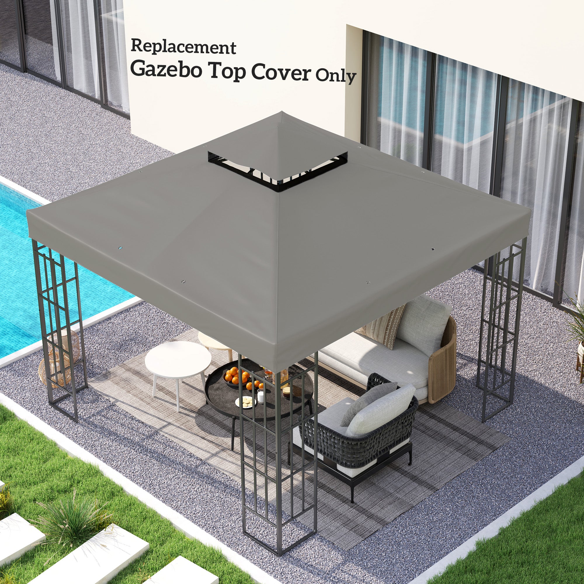 Outsunny 10' x 10' Gazebo Canopy Replacement Cover, 2-Tier Garden Gazebo Roof Replacement, UPF30+, TOP COVER ONLY, Grey