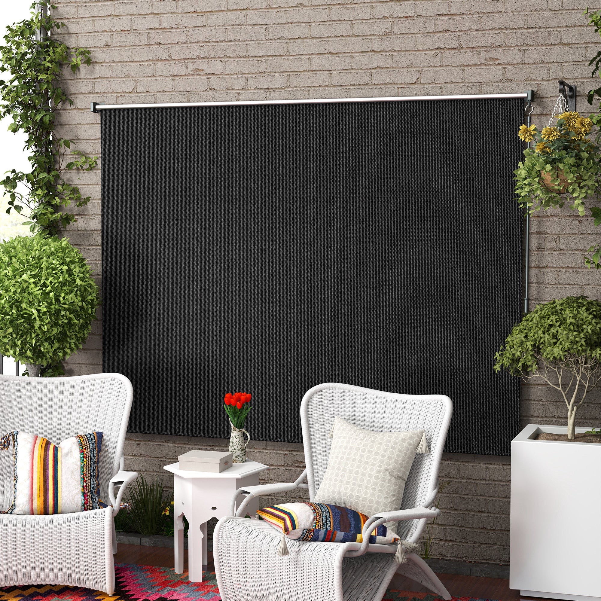 Outsunny 8' x 6' Patio Door Blinds, Outdoor Roller Shades, Cordless Roll Up Shade for Porch Gazebo, Black