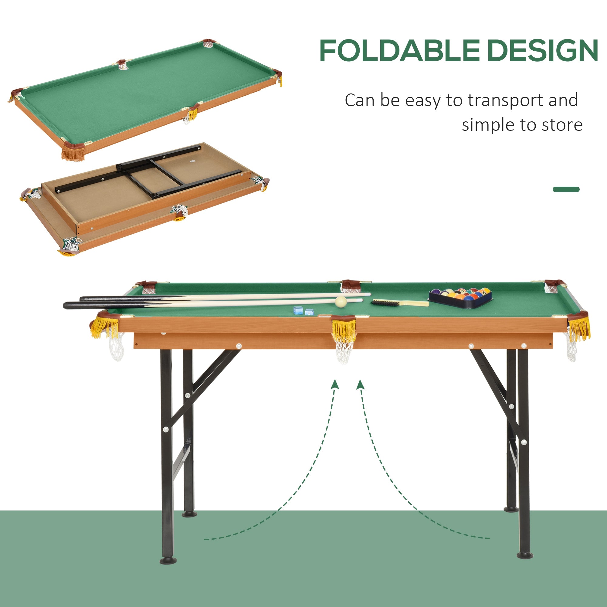 Soozier 54.3"L Mini Pool Table Portable Billiard Table Includes Cues, Ball, Chalk, Rack, for Kids