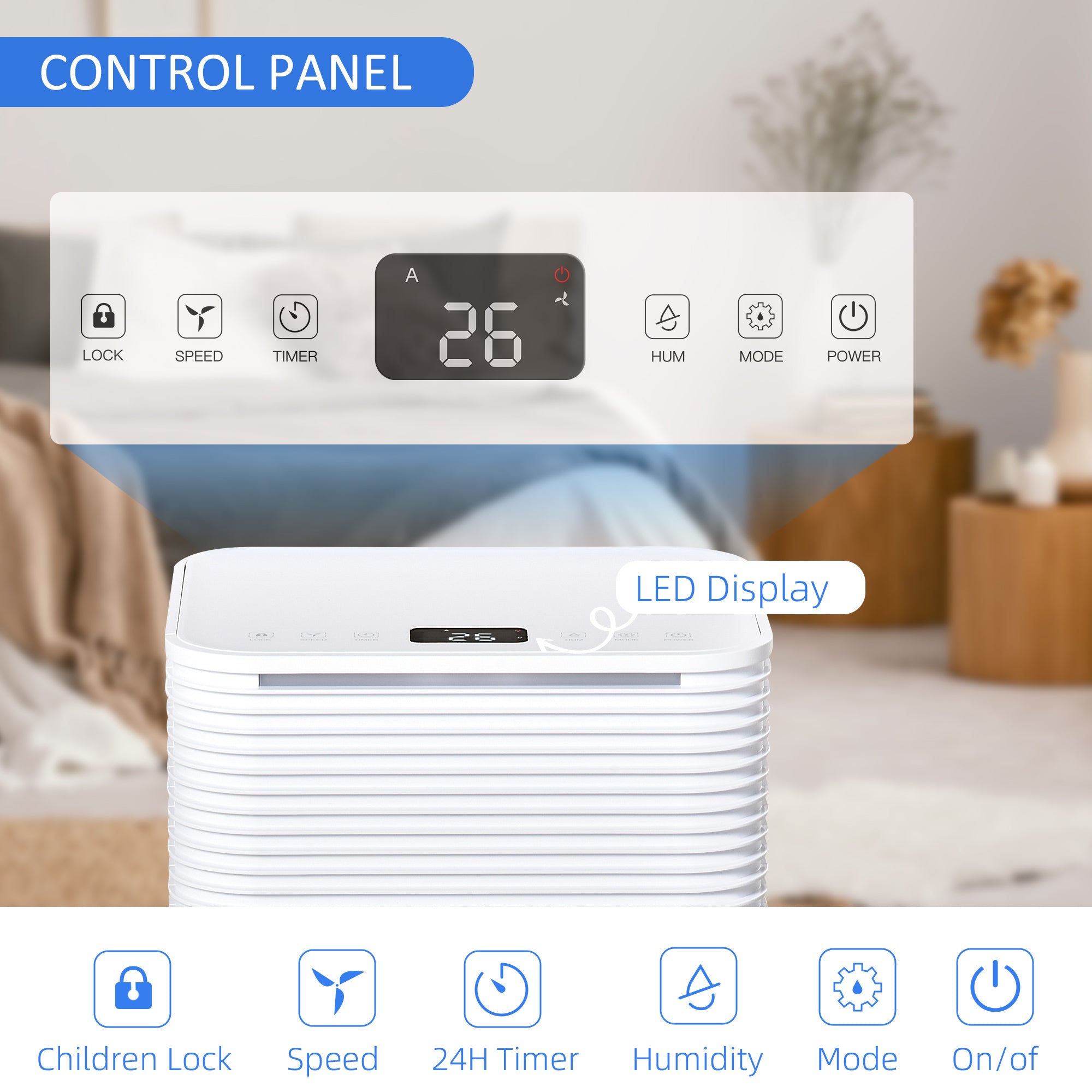 HOMCOM 1500 sq.Ft Portable Quiet Dehumidifier for Home Laundry Room Bedroom Basement, 25pt Electric Moisture Air De-Humidifier with 3 Modes