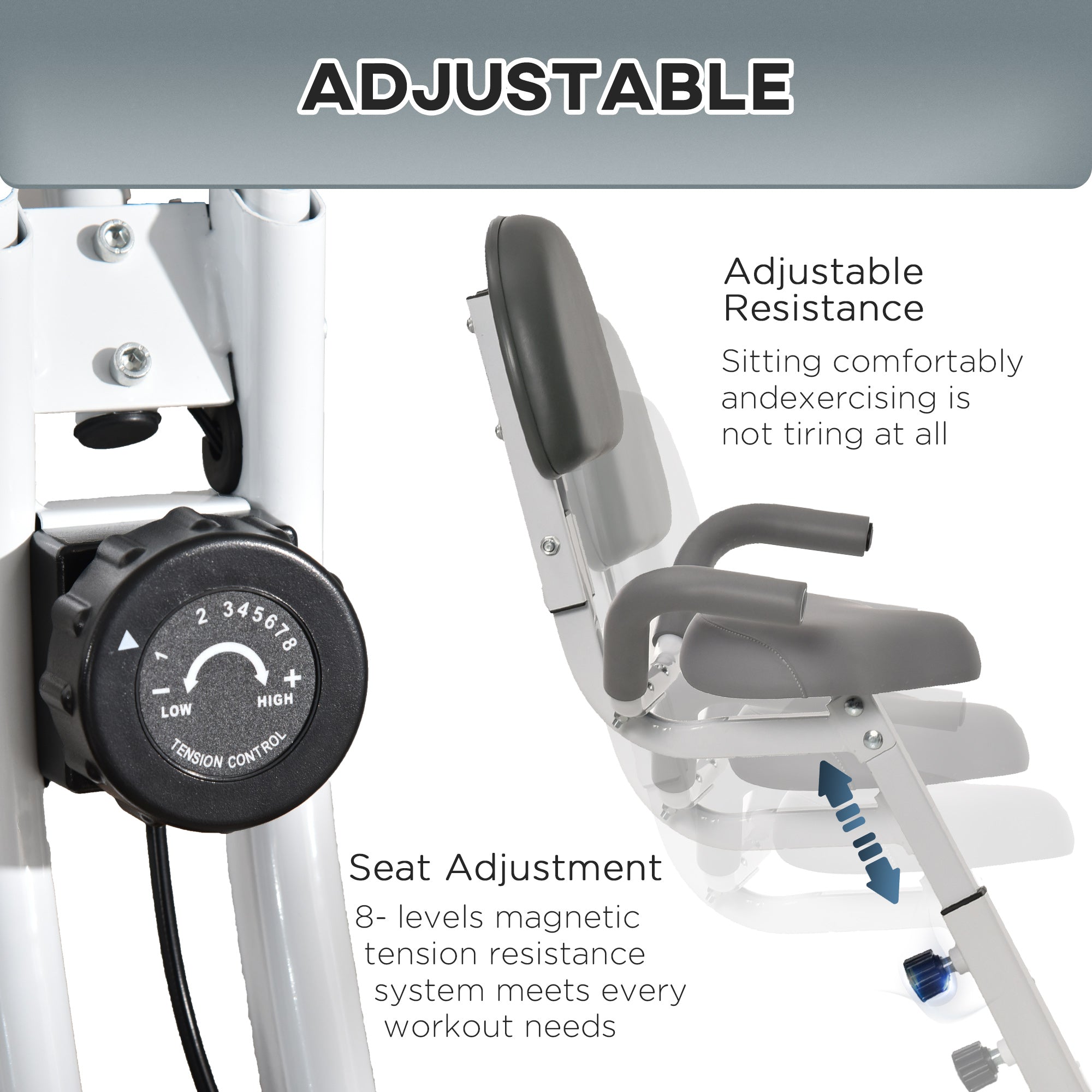 Soozier Folding Exercise Bike, Indoor Stationary Bike with 8-Level Magnetic Resistance and LCD Monitor, for Cardio Workout Grey