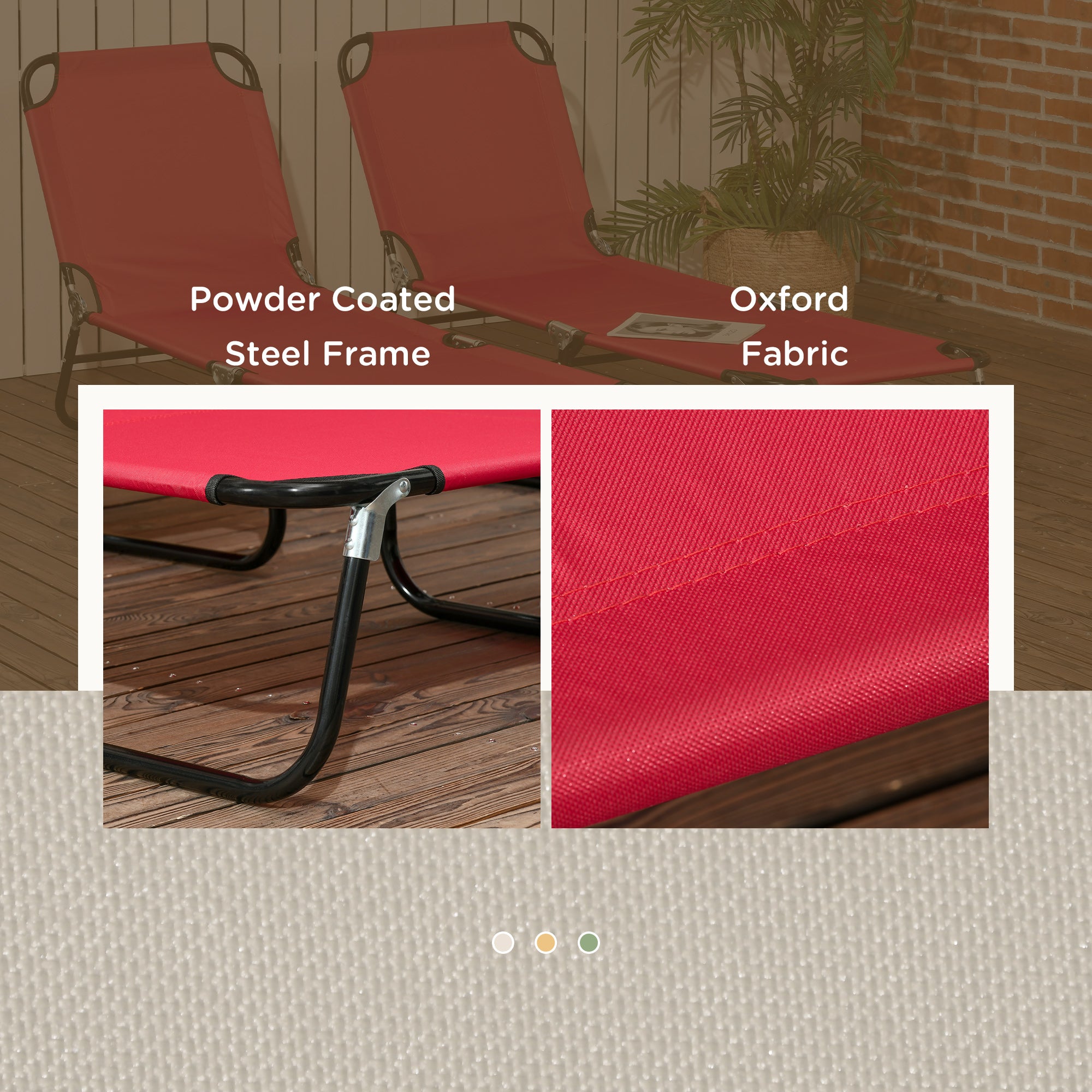 Outsunny Set of 2 Folding Outdoor Lounge Chair, Sun Tanning Chairs with Reclining Back, Breathable Mesh for Beach Patio, Red