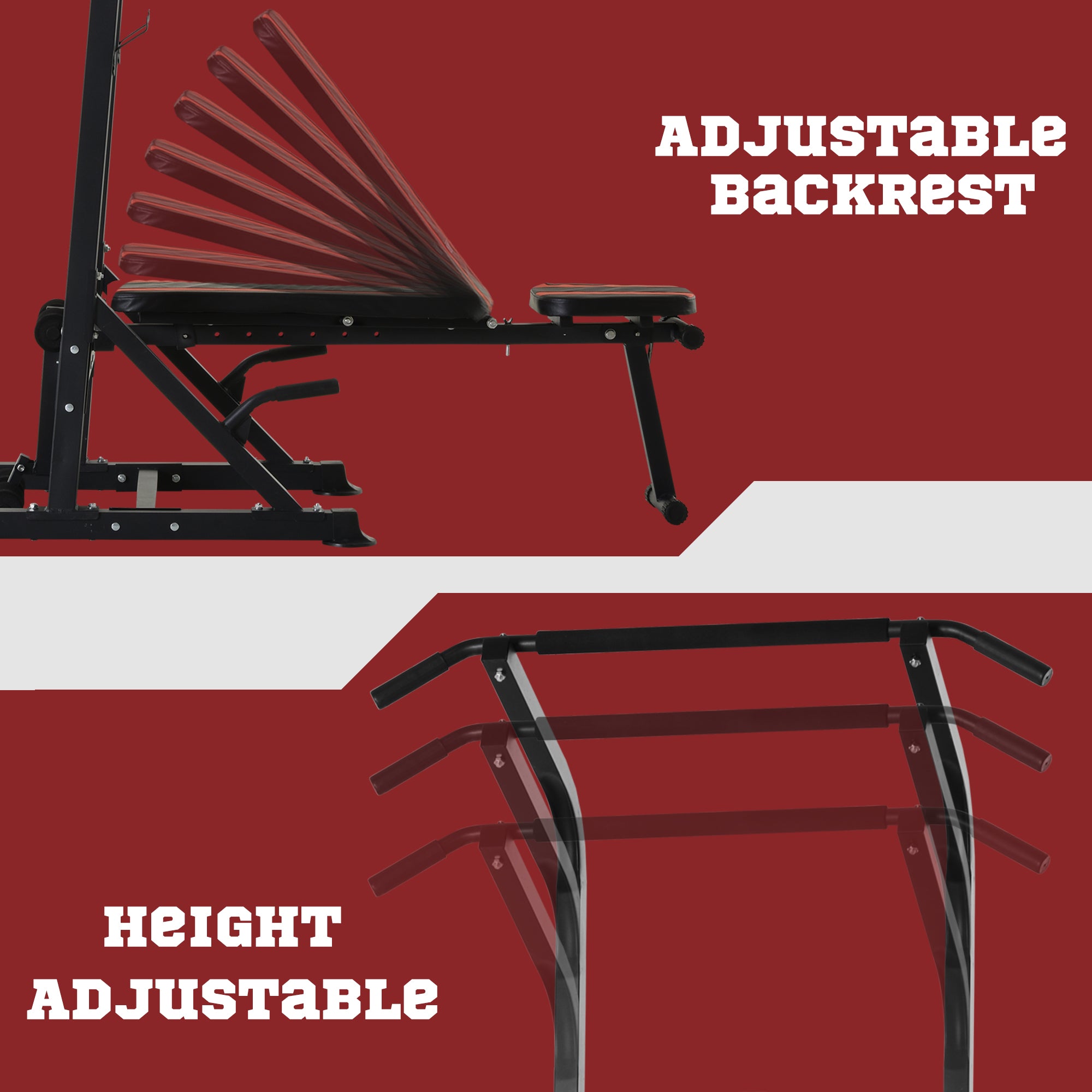 Soozier Foldable Power Tower Pull Up Dip Station with Adjustable Weight Bench for Home Gym Strength Training Fitness